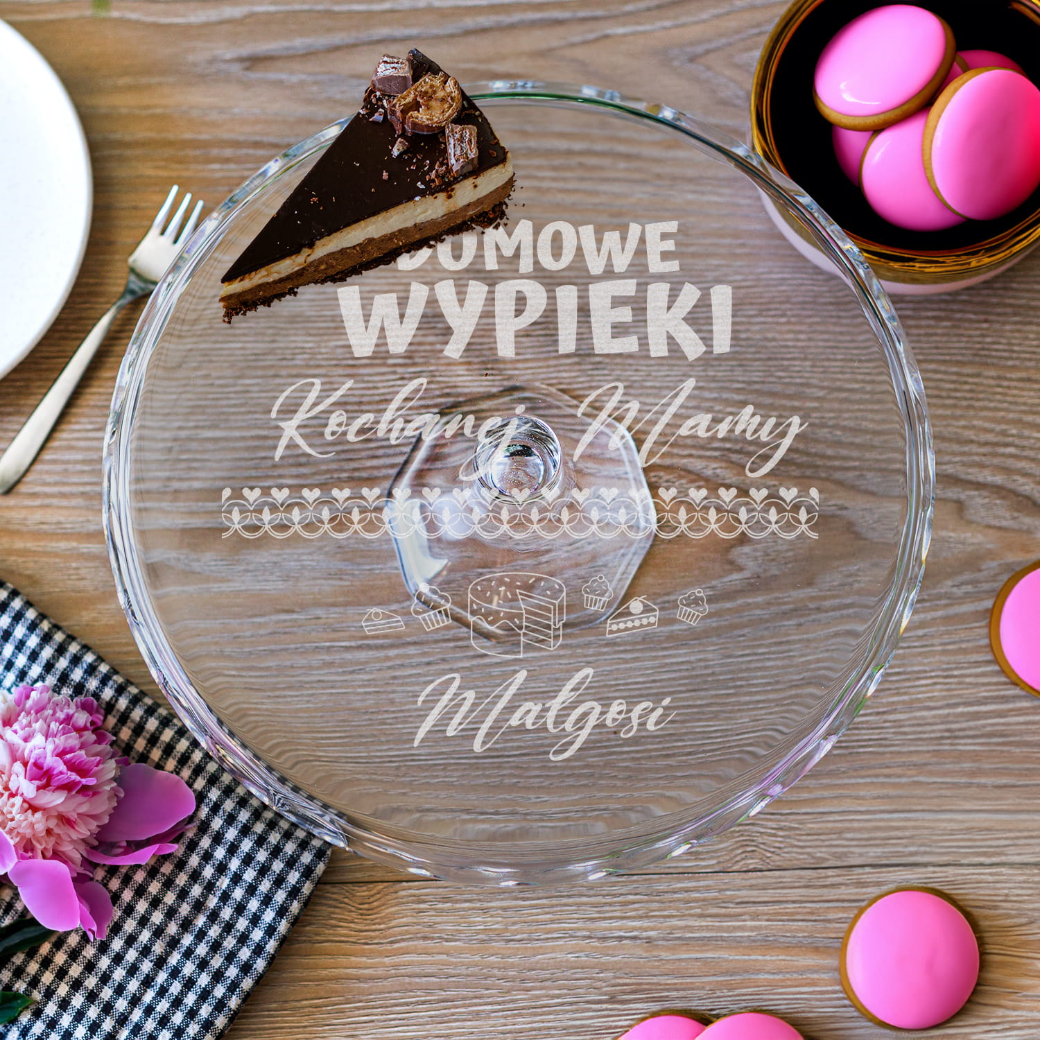 Szklana Patera na Ciasto Tort z Grawerem dla Mamy - Prezent na Dzień Matki - Domowe Wypieki