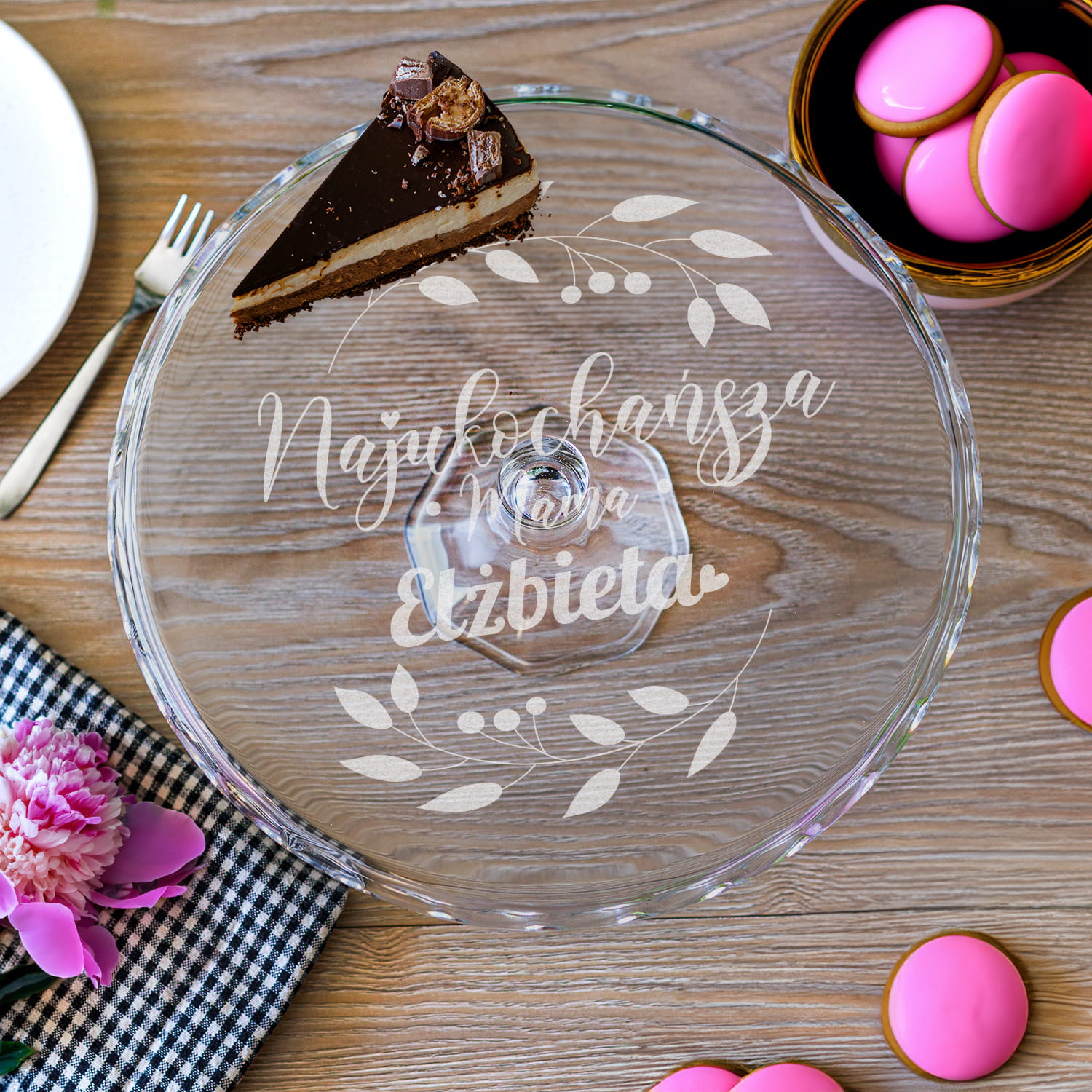 Szklana Patera na Ciasto Tort z Grawerem dla Mamy - Prezent na Dzień Matki - Najukochańsza Mama