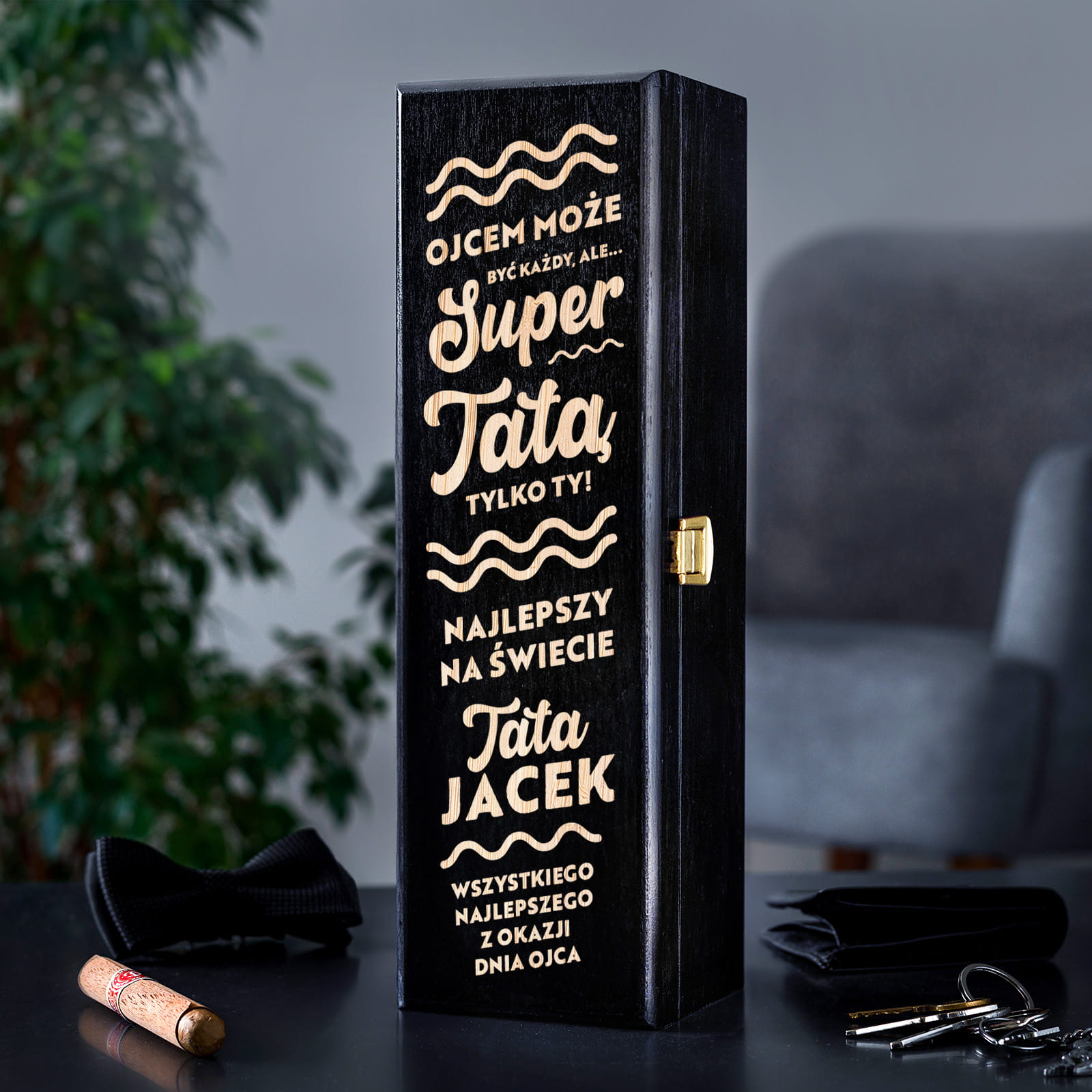 Skrzynka Czarna Na Wino z Grawerem dla Taty - Prezent na Dzień Ojca - Tylko Ty - Pojedyncza