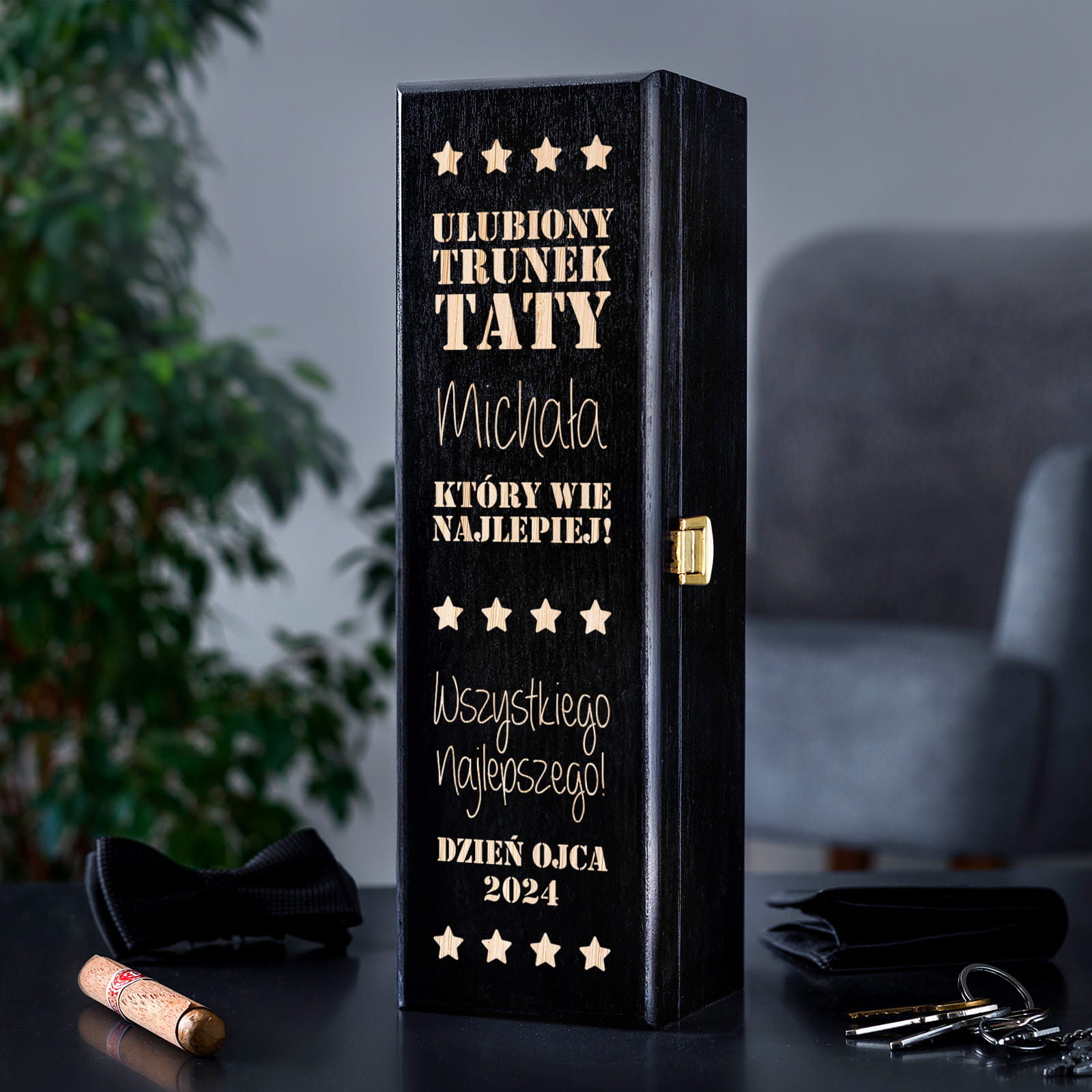 Skrzynka Czarna Na Wino z Grawerem dla Taty - Prezent na Dzień Ojca - Ulubiony Trunek Taty - Pojedyncza