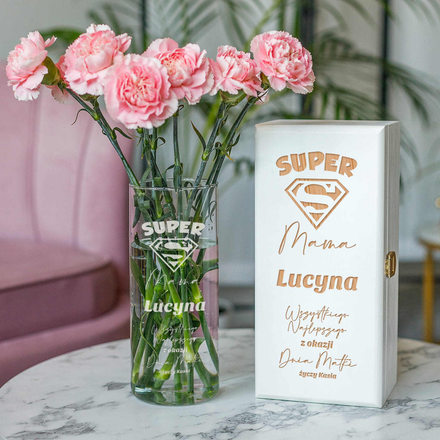 Wazon z Grawerem w Skrzynce dla Mamy - Prezent na Dzień Matki - Super Mama