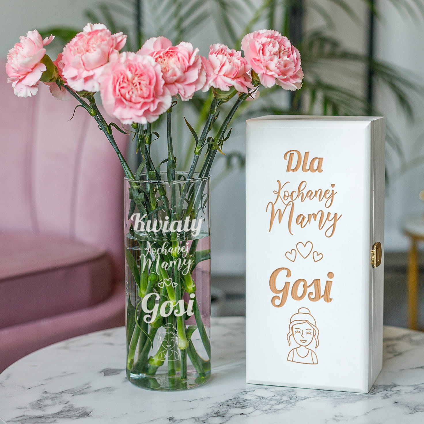 Wazon z Grawerem w Skrzynce dla Mamy - Prezent na Dzień Matki - Dla Kochanej Mamy