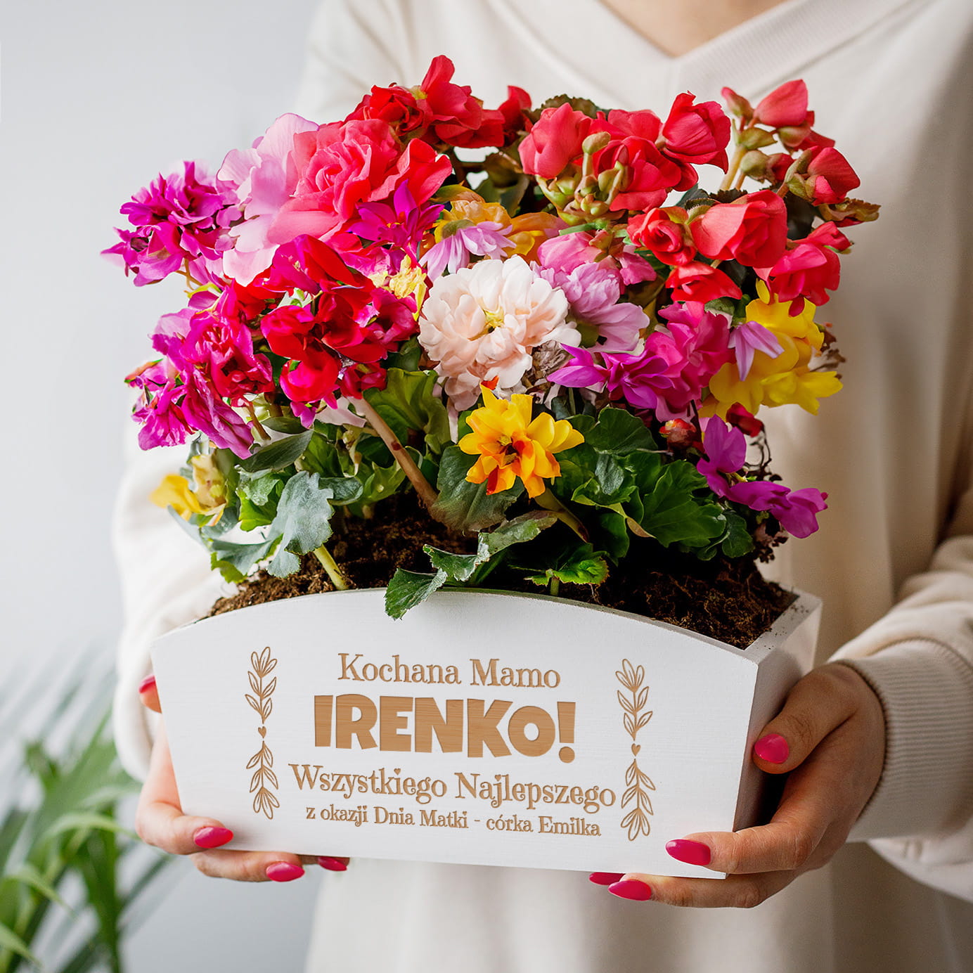 Doniczka Drewniana z Grawerem dla Mamy - Prezent na Dzień Matki - Kochana Mamo