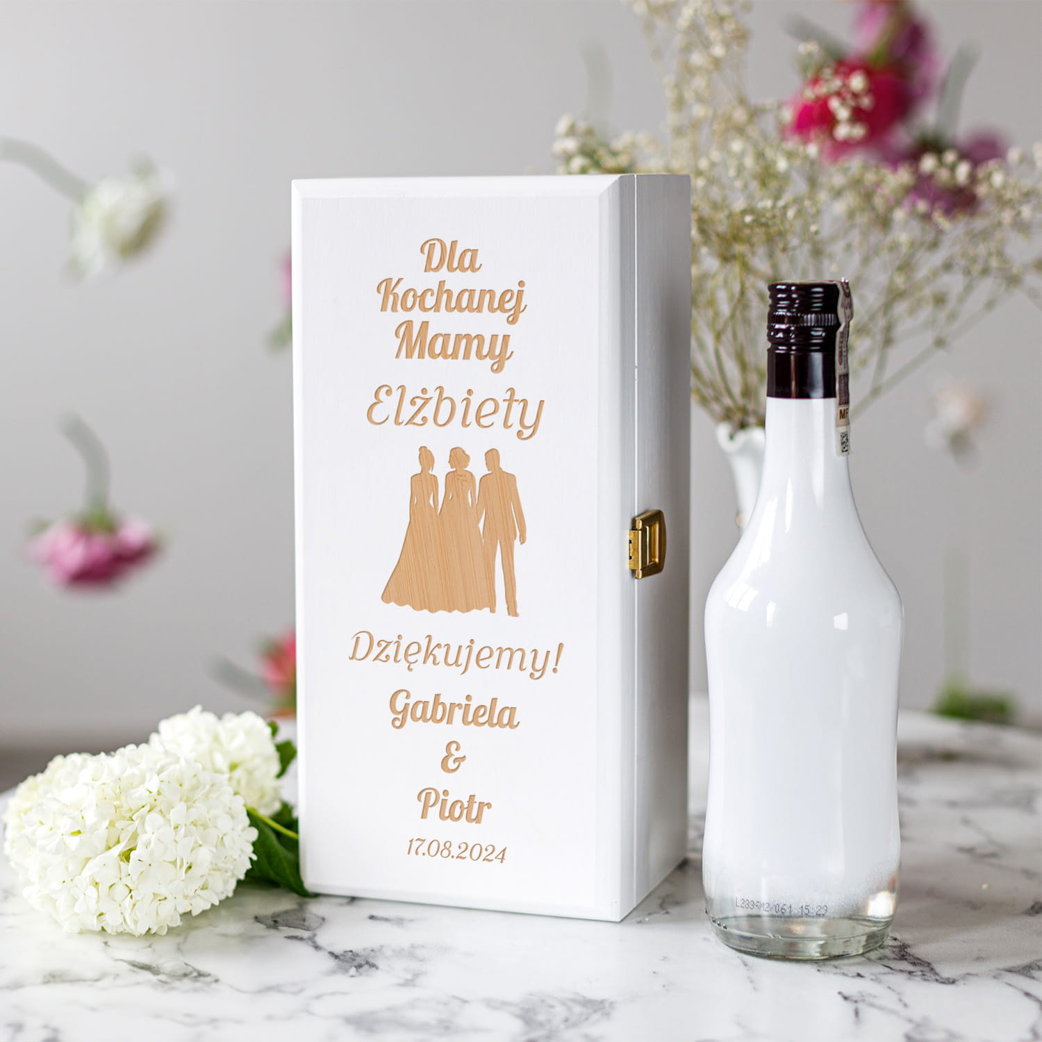 Skrzynka Na Alkohol z Grawerem Podziękowanie dla Mamy - Podziękowanie dla Rodziców na Ślub - Dla Kochanej Mamy - Biała