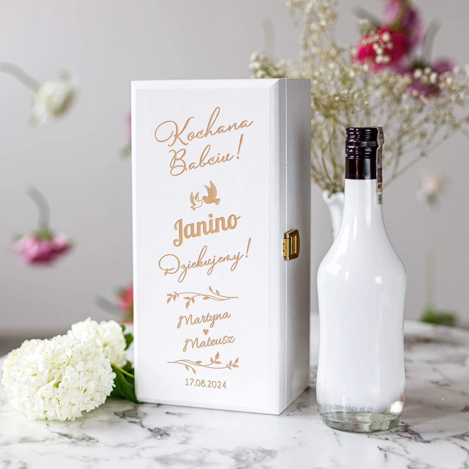 Skrzynka Na Alkohol z Grawerem Podziękowanie dla Babci - Podziękowanie dla Dziadków na Ślub - Kochana Babciu - Biała
