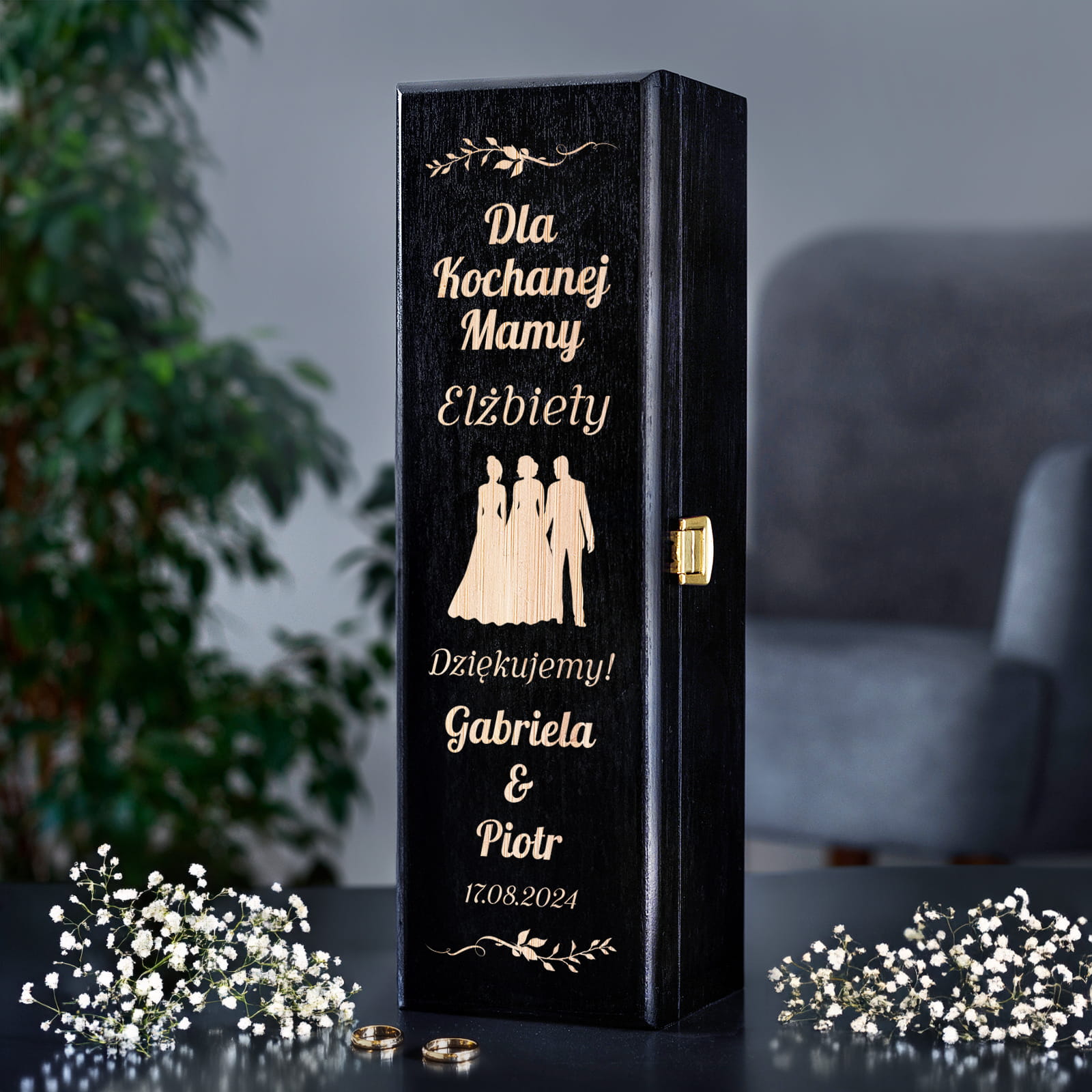 Skrzynka Na Wino z Grawerem Podziękowanie dla Mamy - Podziękowanie dla Rodziców na Ślub - Dla Kochanej Mamy - Biała