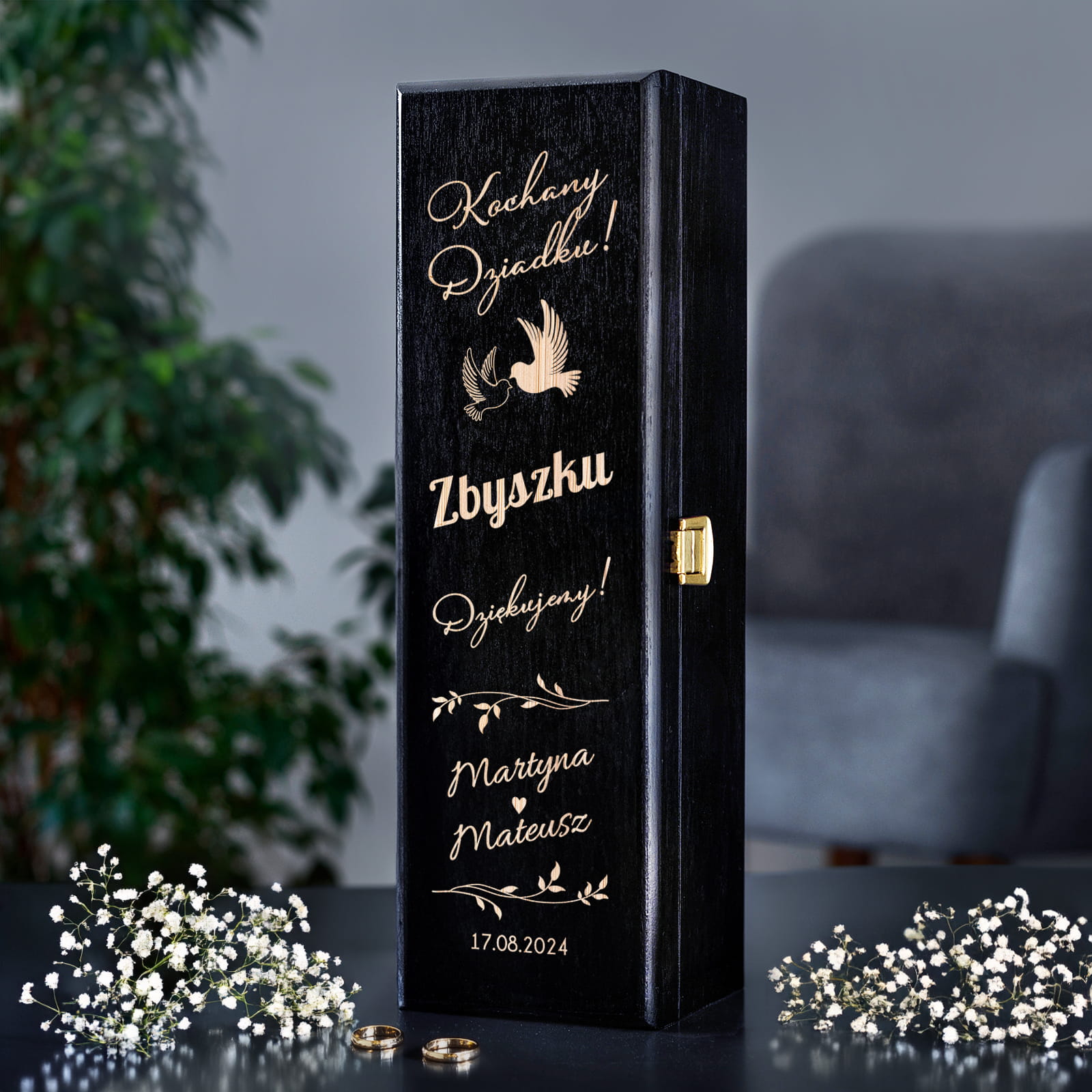 Skrzynka Na Wino z Grawerem Podziękowanie dla Dziadka - Podziękowanie dla Dziadków na Ślub - Kochany Dziadku - Czarny