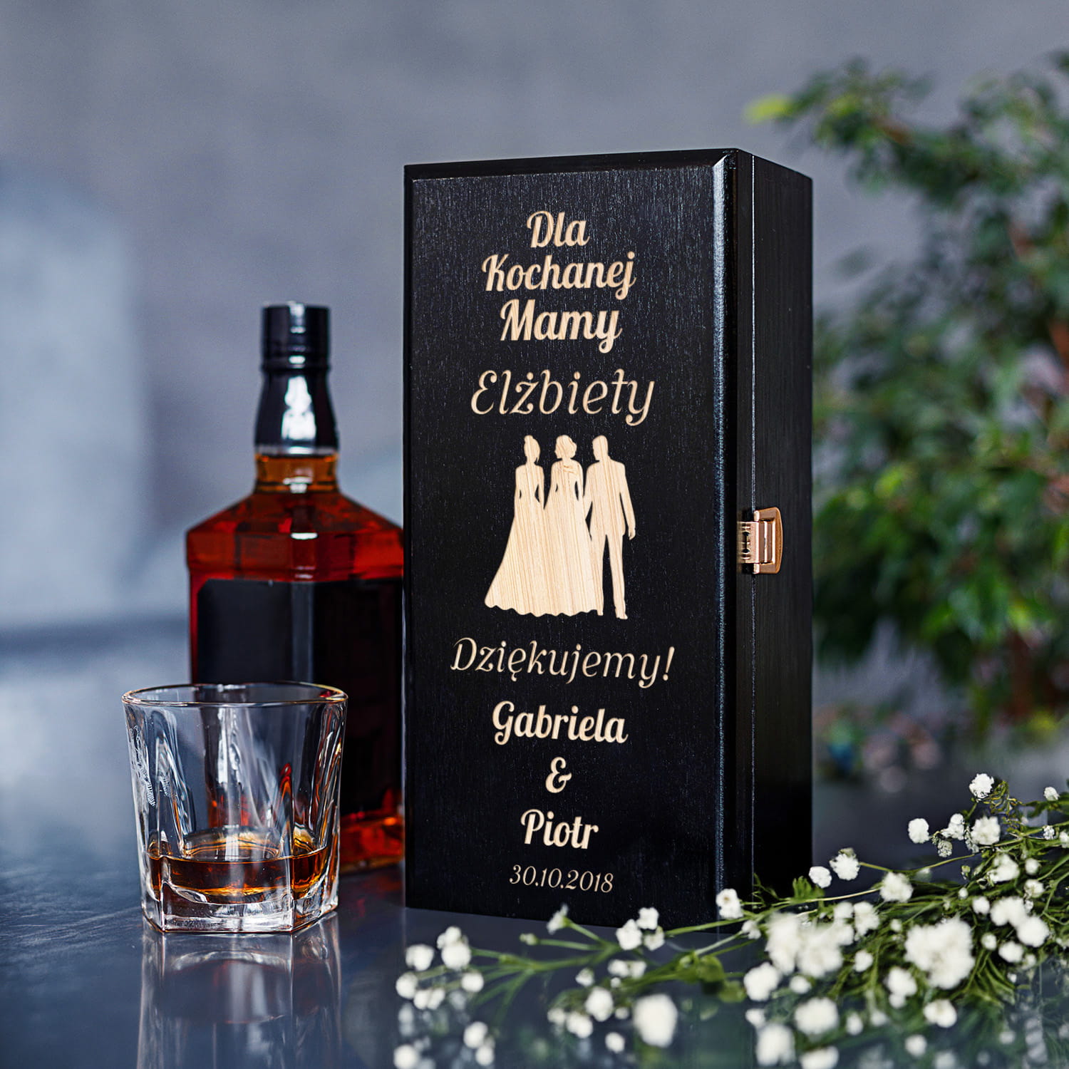 Skrzynka Na Alkohol z Grawerem Podziękowanie dla Mamy - Podziękowanie dla Rodziców na Ślub - Dla Kochanej Mamy - Czarna