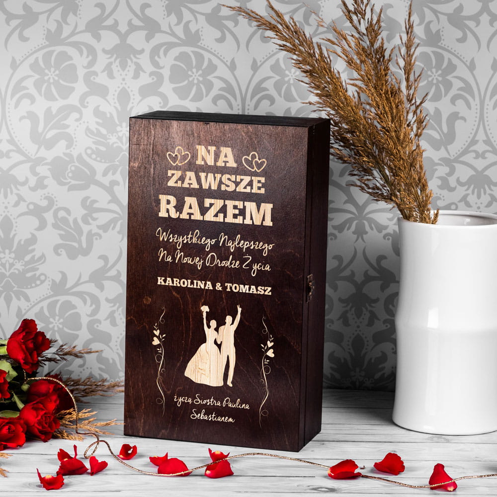 Podwójna skrzynka z grawerem na wino dla Pary Młodej