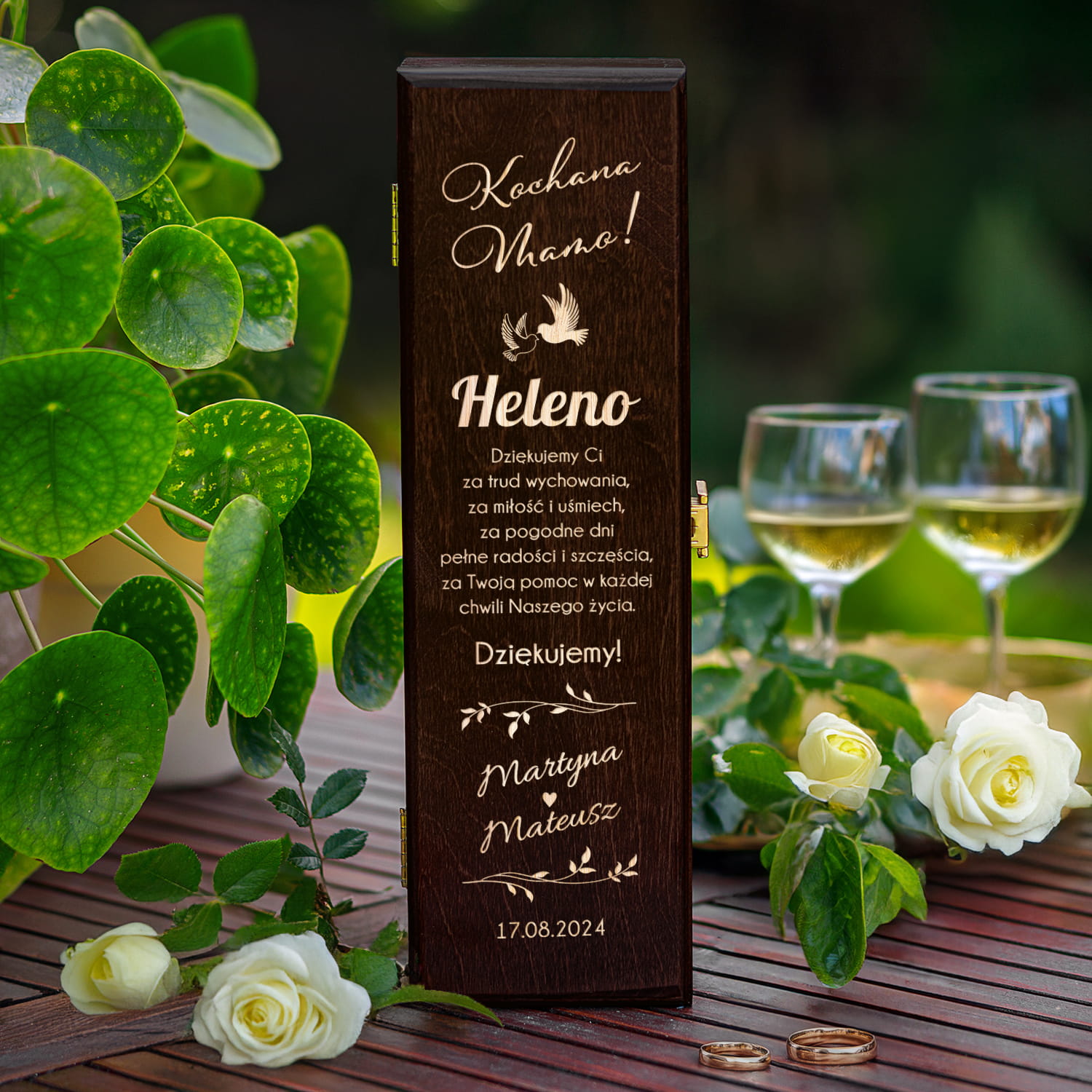 Skrzynka Na Wino z Grawerem Podziękowanie dla Mamy - Podziękowanie dla Rodziców na Ślub - Kochana Mamo - Brąz
