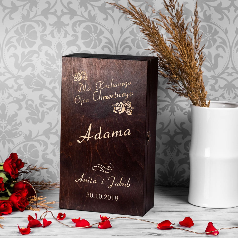 Podwójna skrzynka z grawerem na wino dla ojca chrzestnego