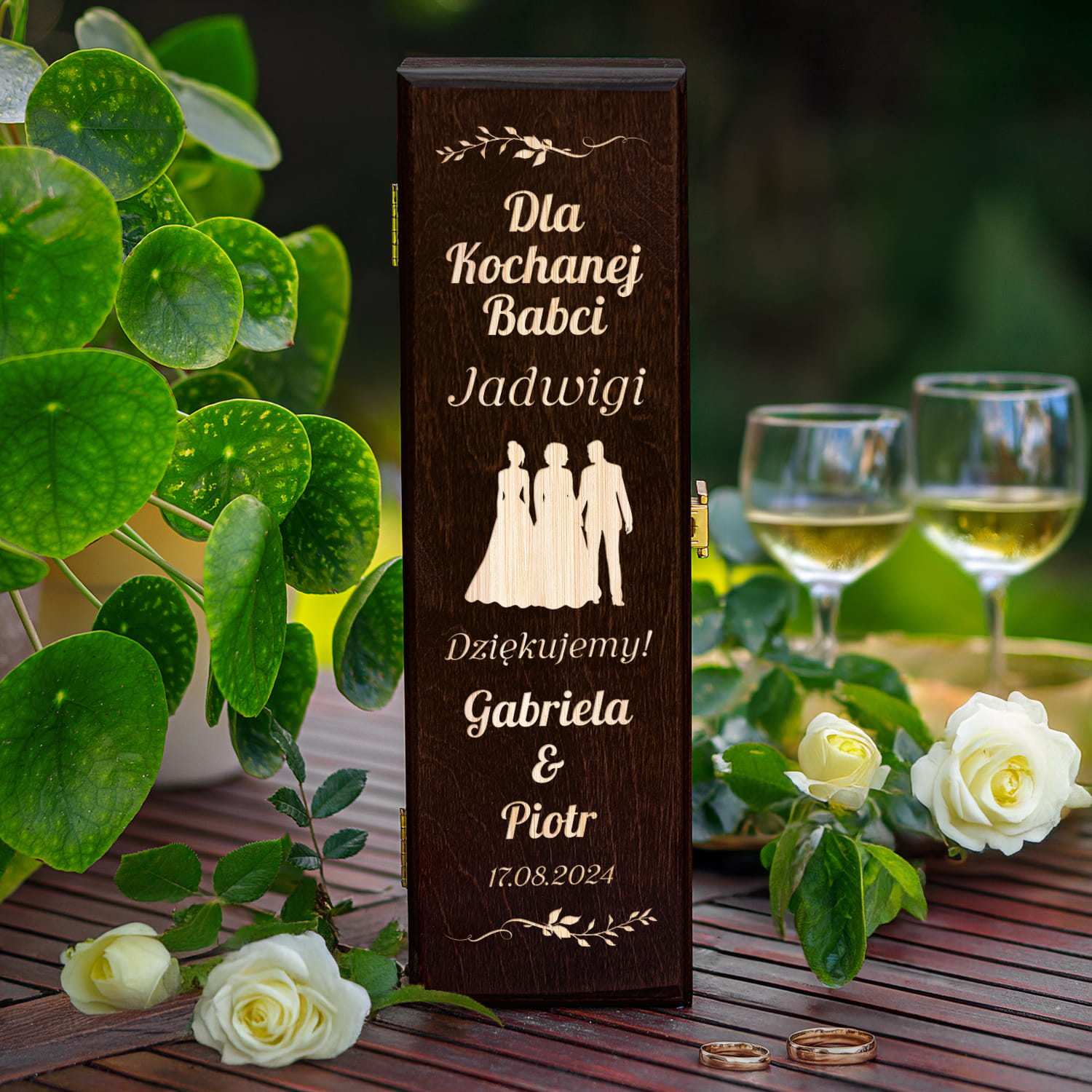 Skrzynka Na Wino z Grawerem Podziękowanie dla Babci - Podziękowanie dla Dziadków na Ślub - Dla Kochanej Babci - Brąz