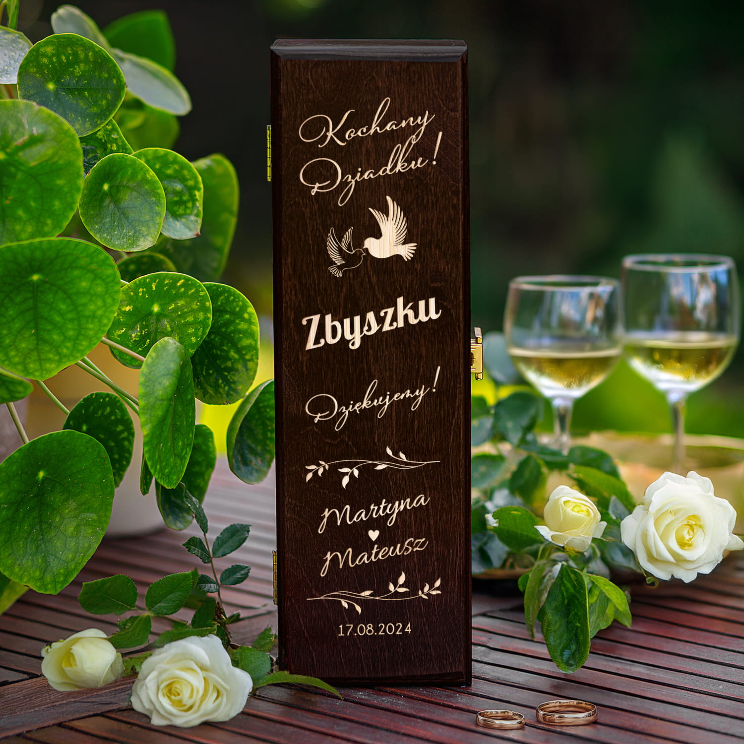 Skrzynka Na Wino z Grawerem Podziękowanie dla Dziadka - Podziękowanie dla Dziadków na Ślub - Kochany Dziadku - Brąz