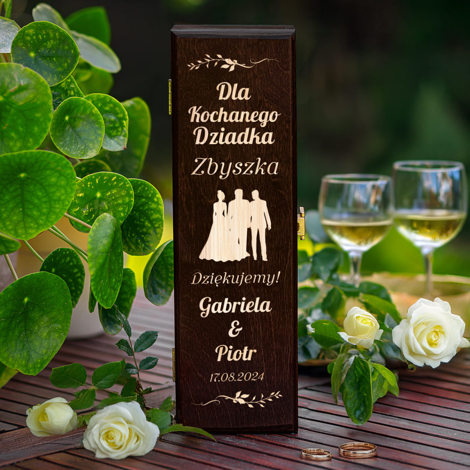 Skrzynka Na Wino z Grawerem Podziękowanie dla Dziadka - Podziękowanie dla Dziadków na Ślub - Dla Kochanego Dziadka - Brąz