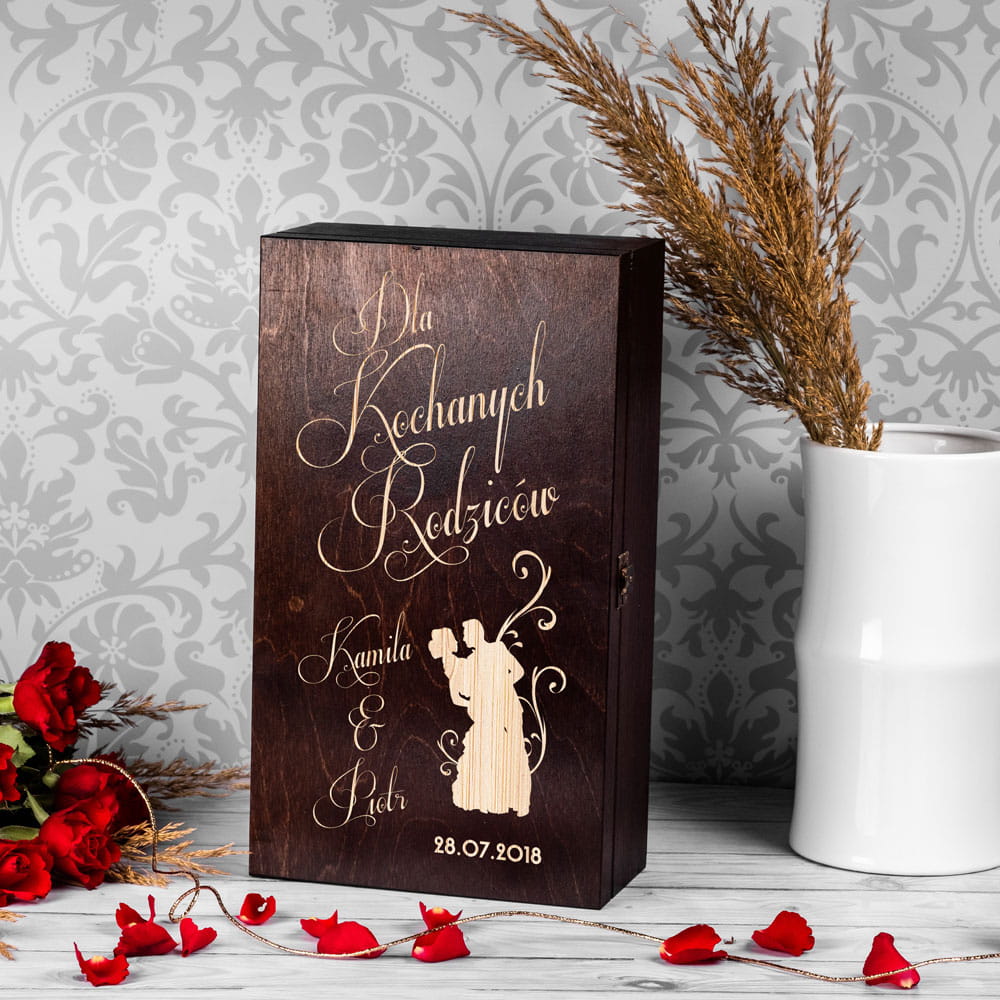 Podwójna skrzynka z grawerem na wino dla rodziców