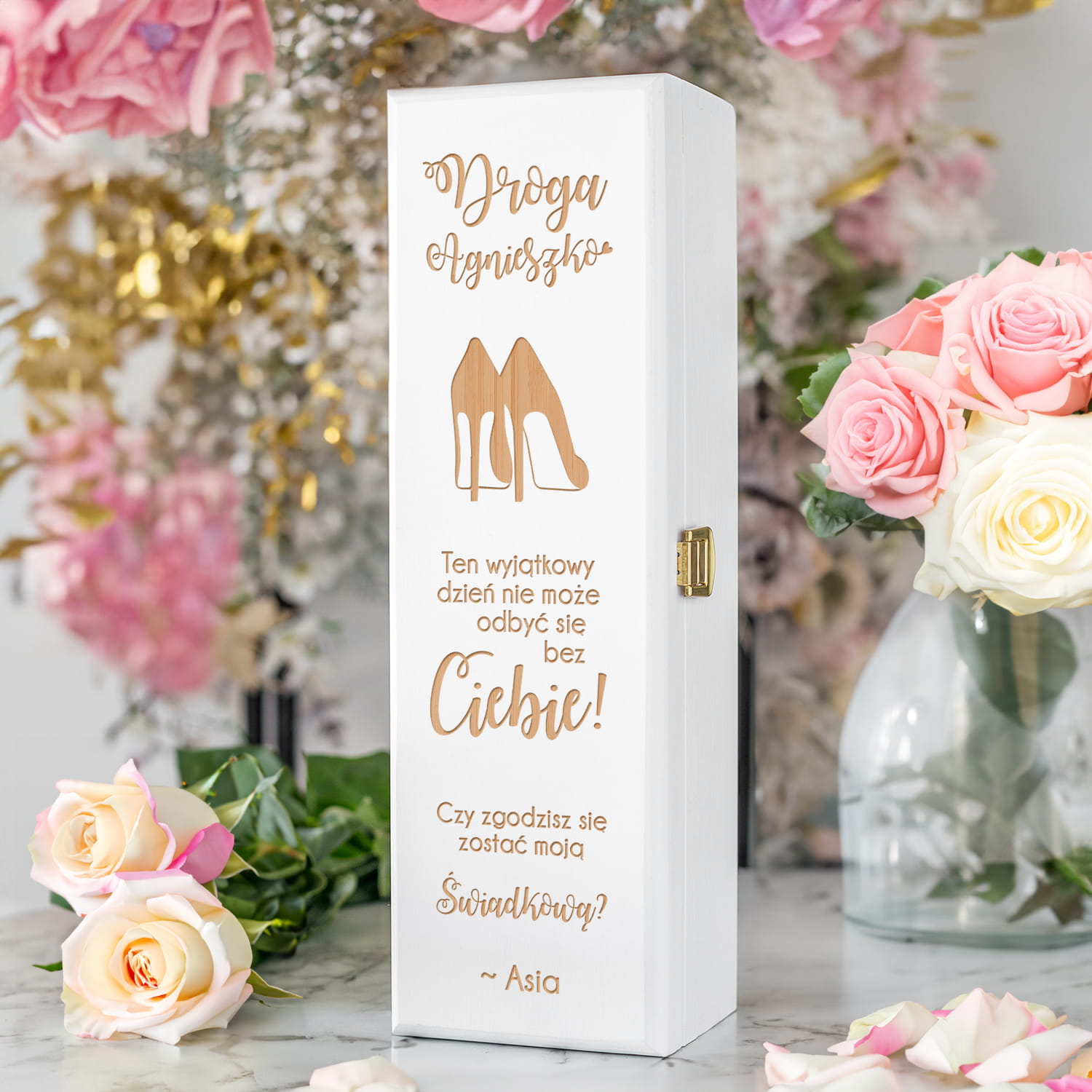 Skrzynka Na Wino dla Świadkowej - Prośba o Świadkowanie - Zaproszenie dla Świadkowej - Wyjątkowy Dzień  - Biała