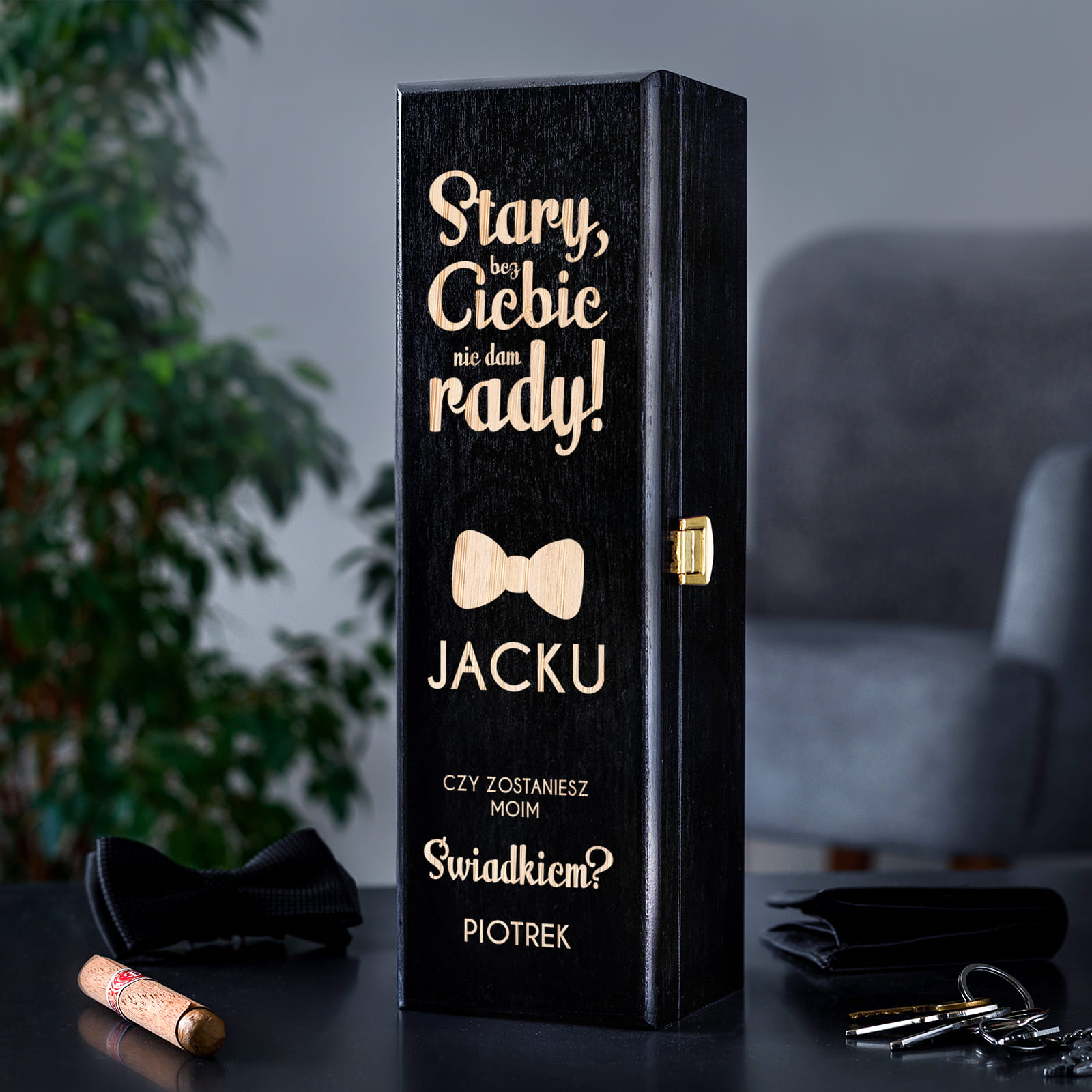 Skrzynka Na Wino dla Świadka - Prośba o Świadkowanie - Zaproszenie dla Świadka - Bez Ciebie Nie Dam Rady - Czarna