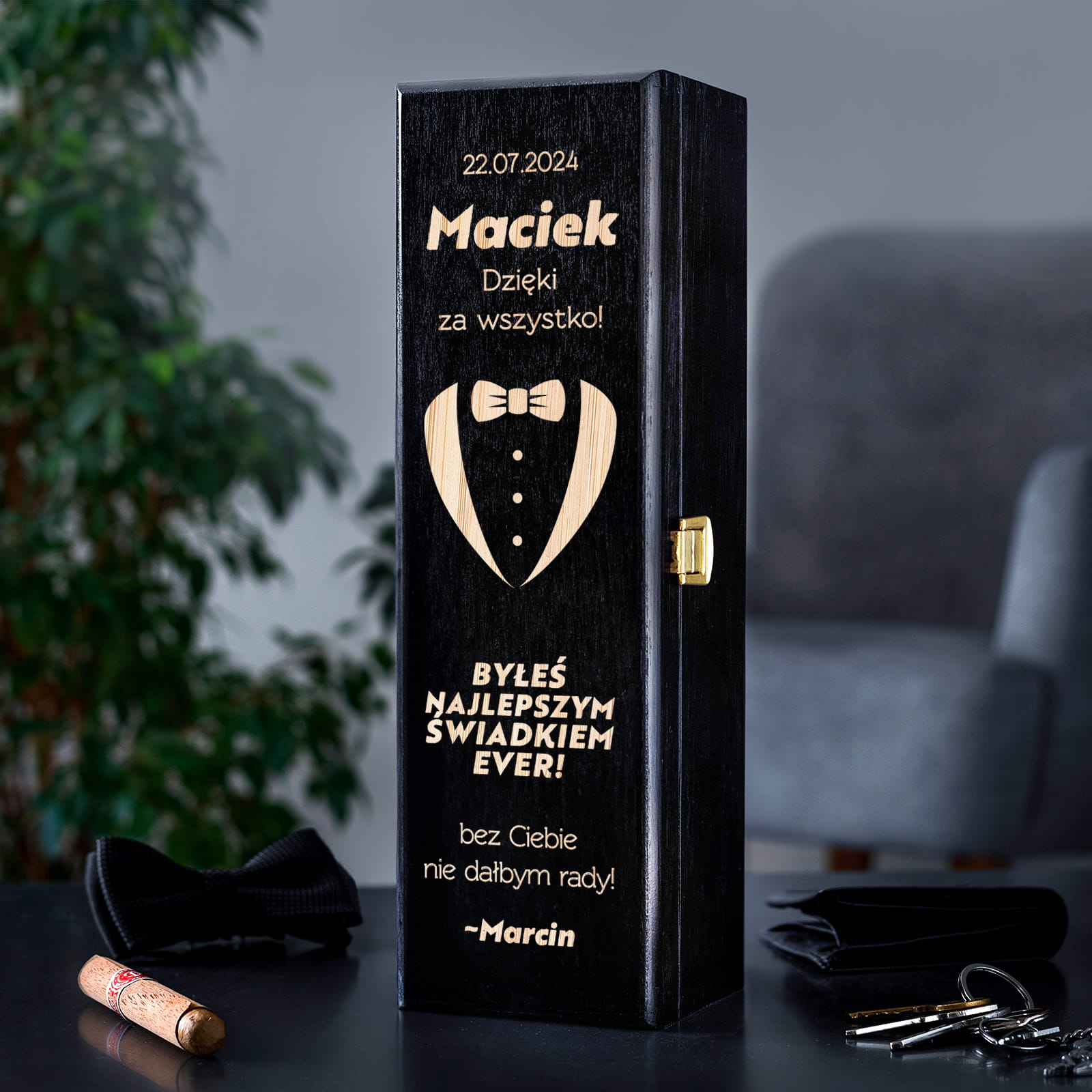 Skrzynka Na Wino dla Świadka - Podziękowanie dla Świadka - Dzięki Za Wszystko - Czarna