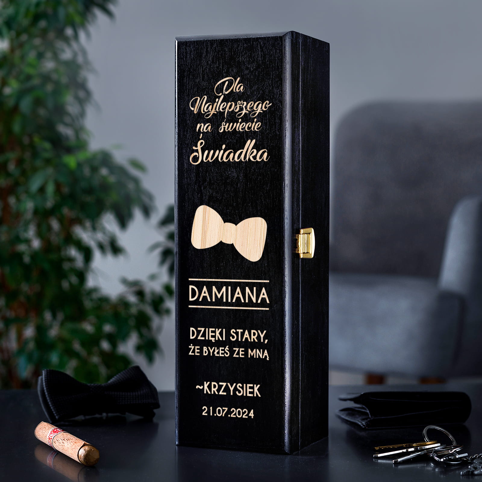 Skrzynka Na Wino dla Świadka - Podziękowanie dla Świadka - Dla Najlepszego Świadka - Czarna