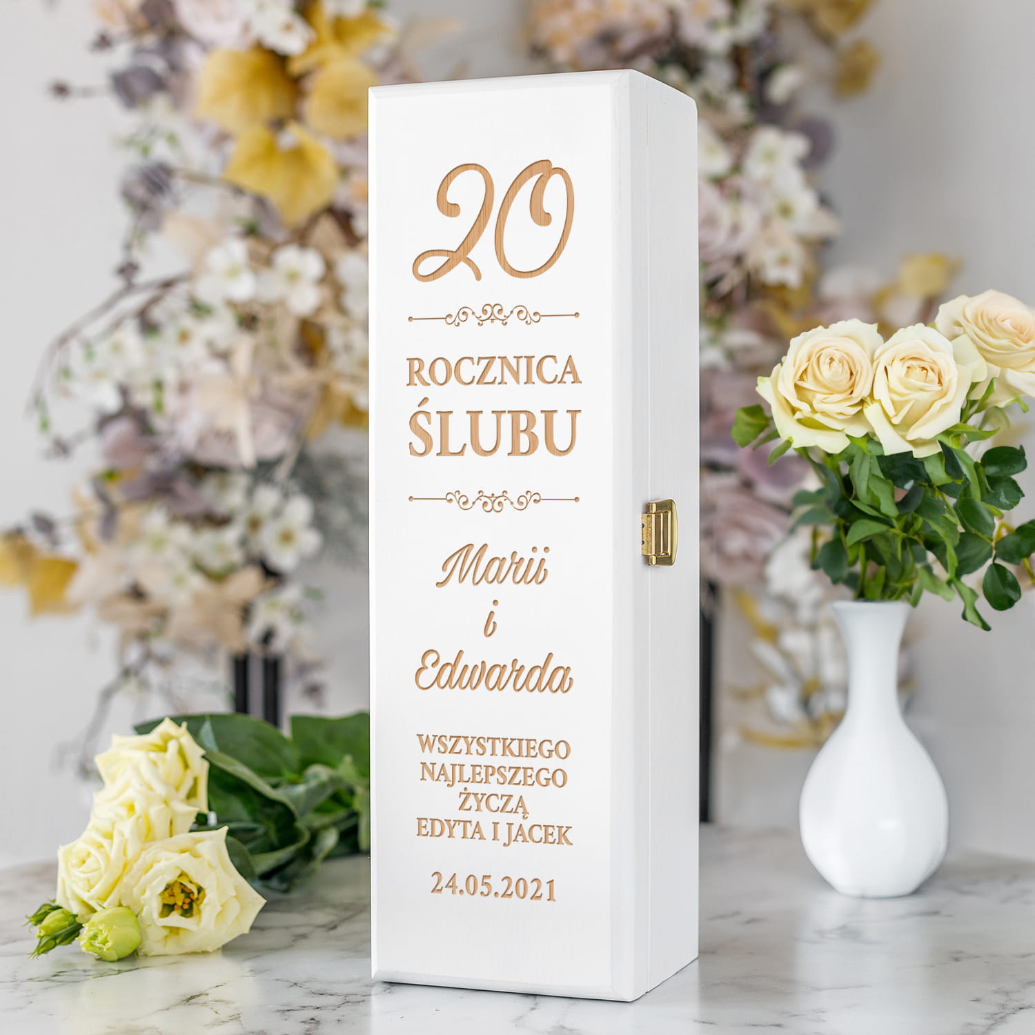 Skrzynka na Wino na Rocznicę Ślubu - Prezent z Okazji Rocznicy Ślubu - Rocznica Liczba - Biała