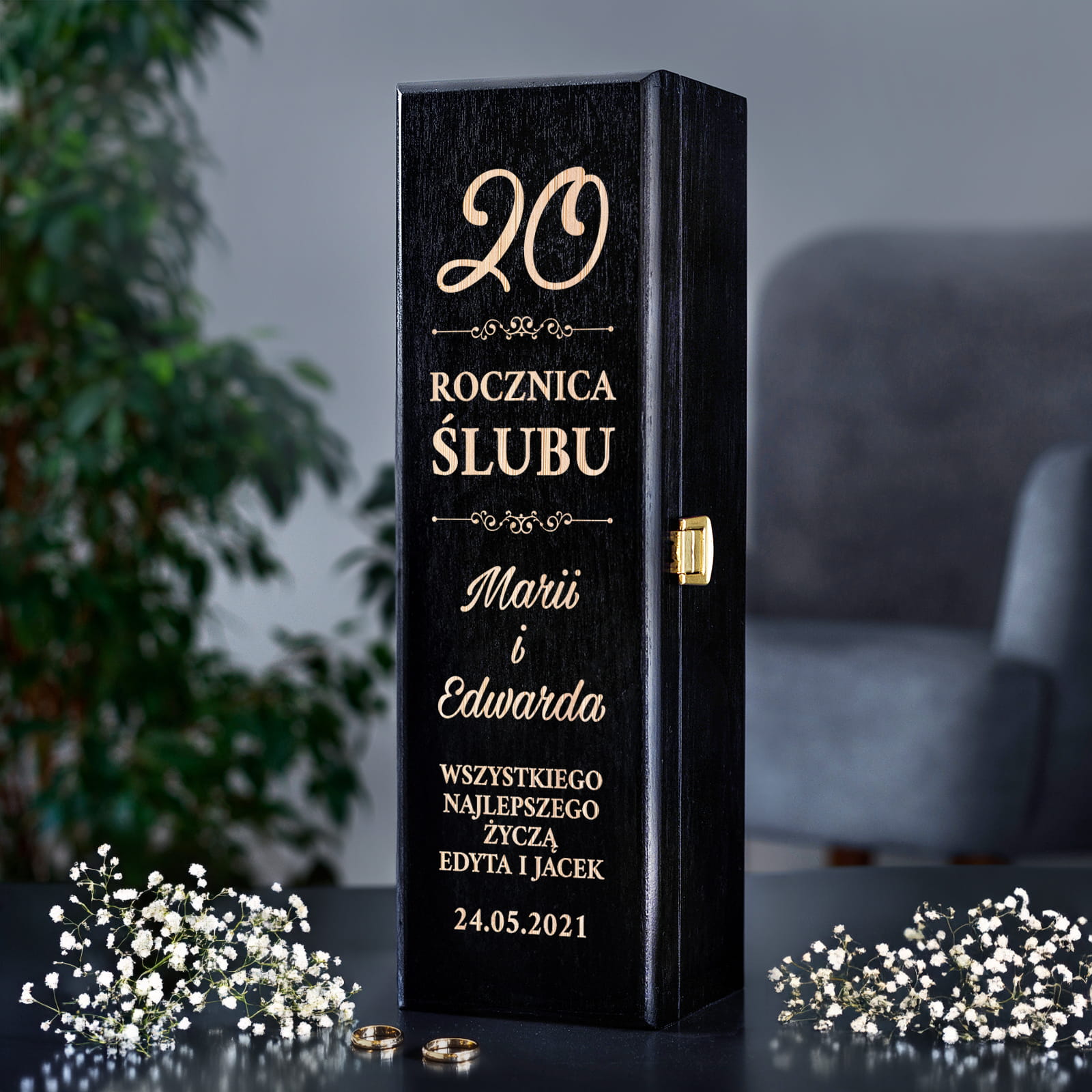 Skrzynka na Wino na Rocznicę Ślubu - Prezent z Okazji Rocznicy Ślubu - Rocznica Liczba - Czarna