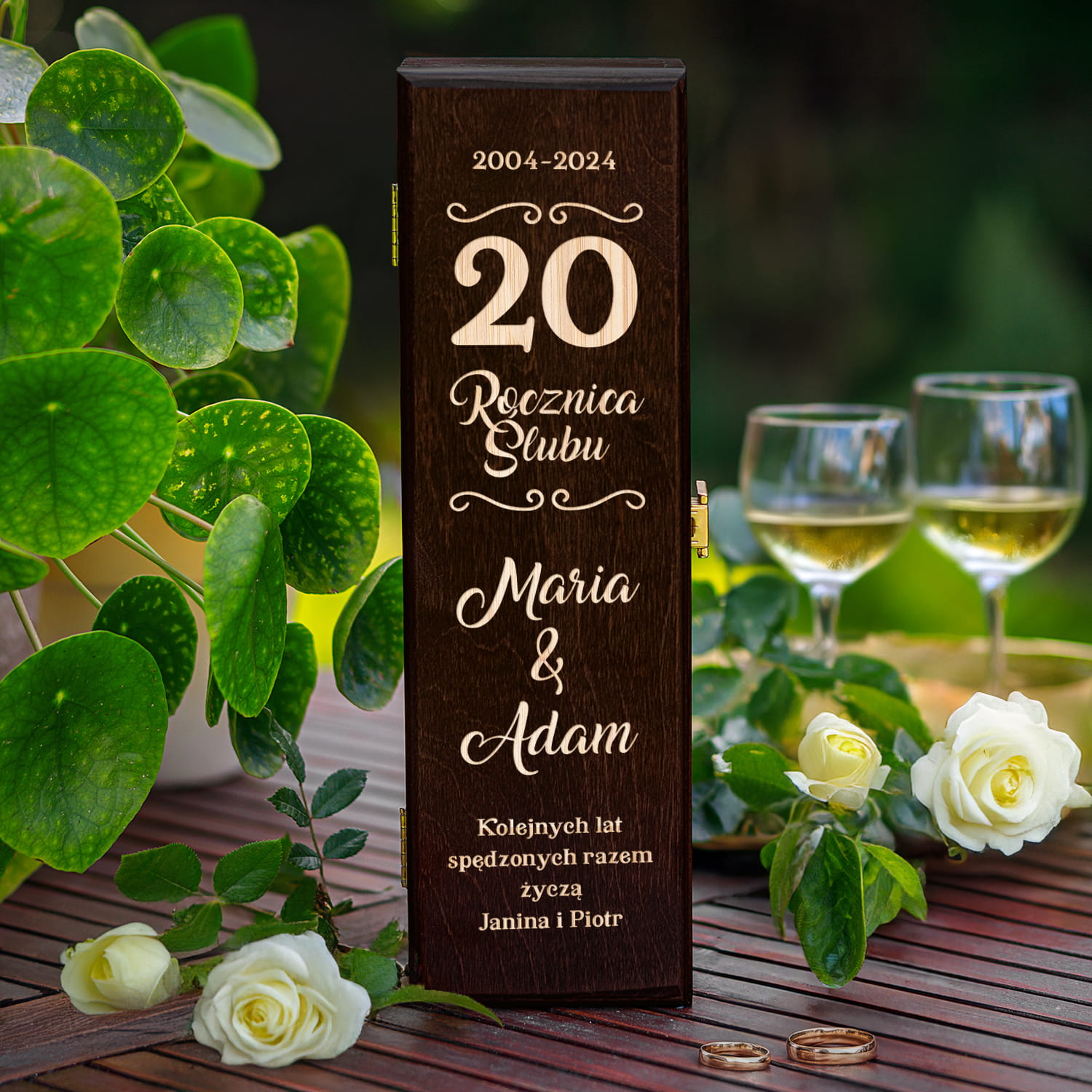 Skrzynka na Wino na Rocznicę Ślubu - Prezent z Okazji Rocznicy Ślubu - Rocznica Duża Liczba - Brąz
