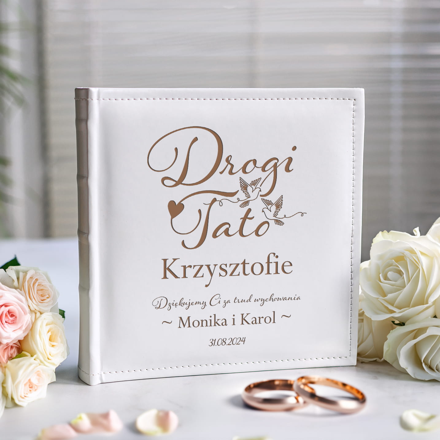 Album Biały Na Zdjęcia z Grawerem Podziękowanie dla Rodziców - Podziękowanie dla Taty Prezent na Ślub - Drogi Tato
