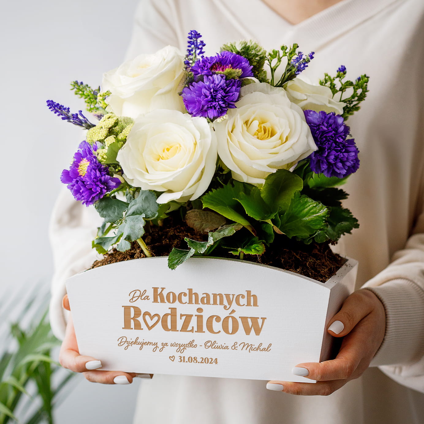 Doniczka Drewniana z Grawerem dla Rodziców - Podziękowanie dla Rodziców na Ślub - Dla Kochanych Rodziców