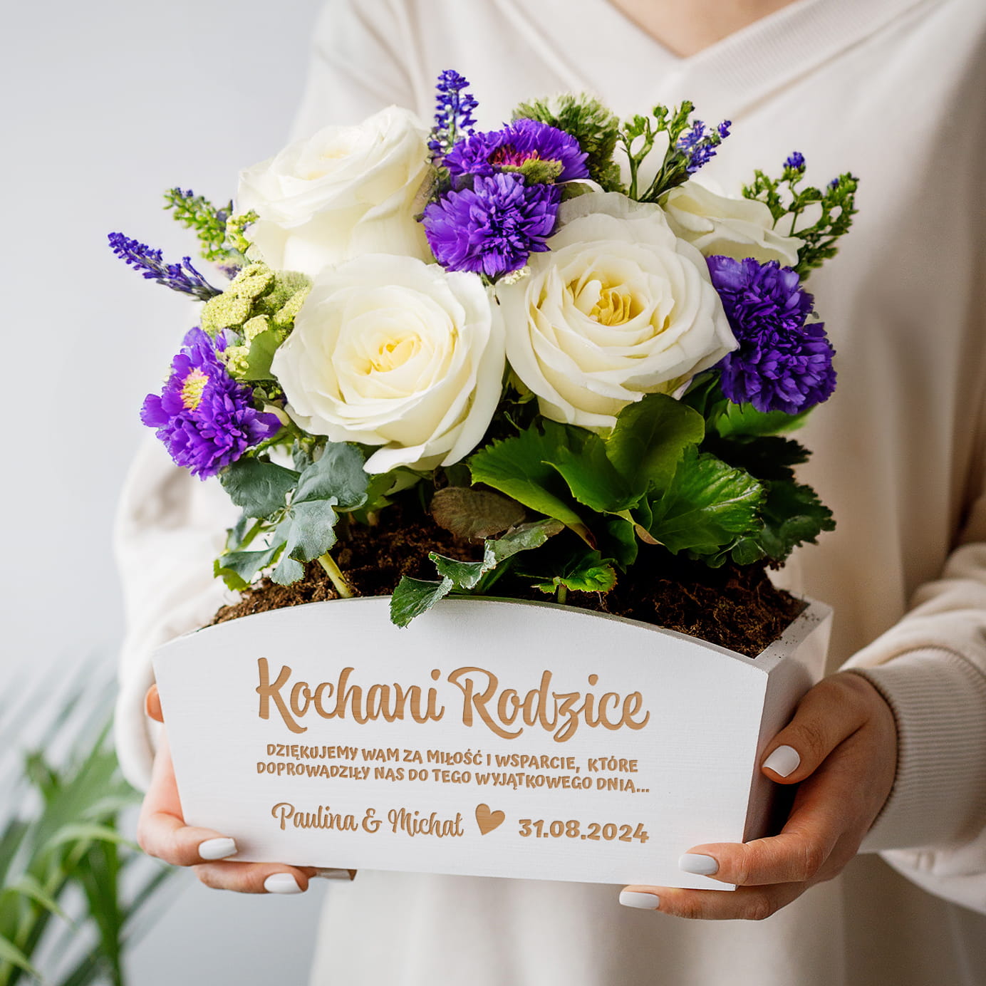 Doniczka Drewniana z Grawerem dla Rodziców - Podziękowanie dla Rodziców na Ślub - Kochani Rodzice