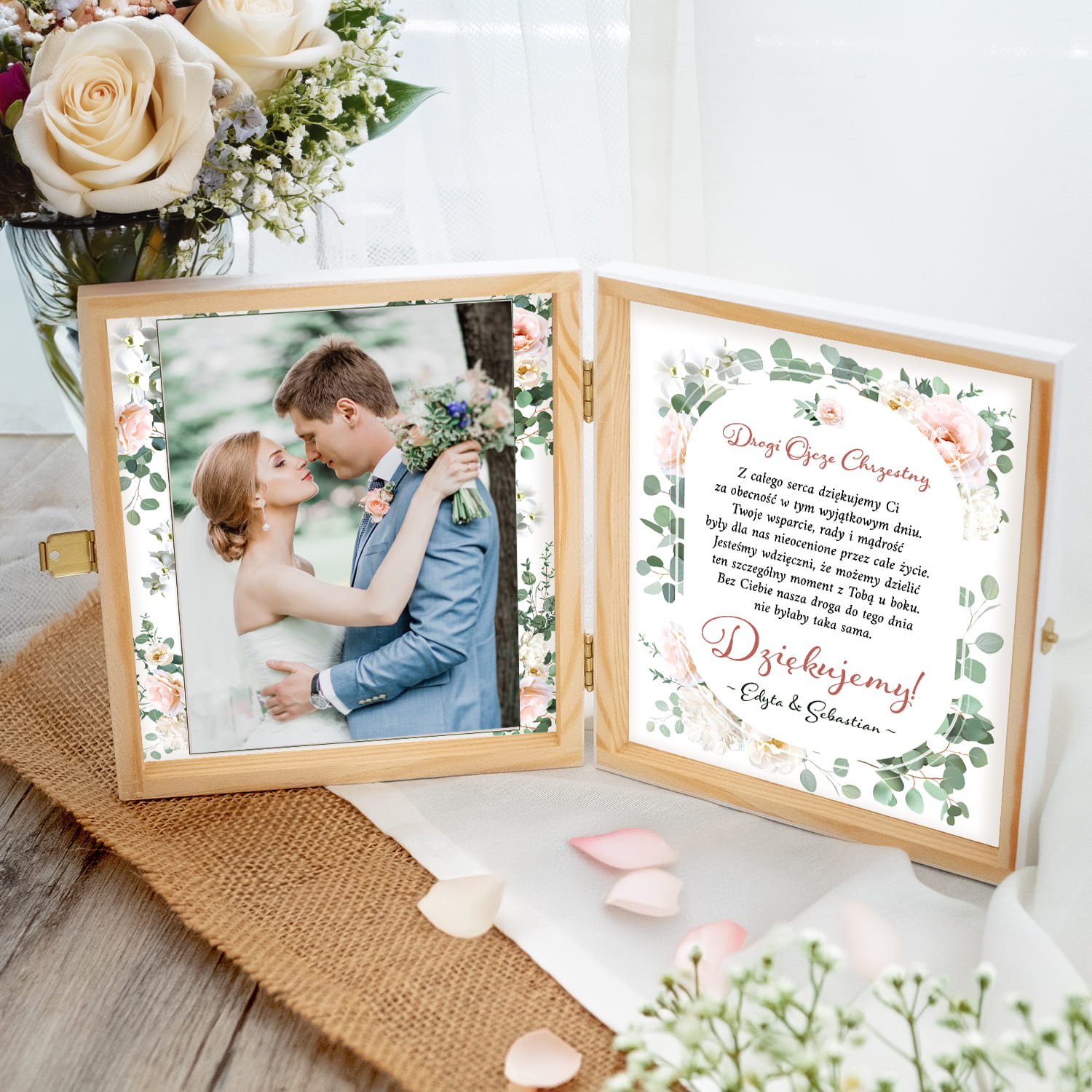 Ramka na Zdjęcie Pudełko z Grawerem dla Ojca Chrzestnego - Podziękowanie dla Rodziców Chrzestnych na Ślub  - Drogi Ojcze Chrzestny