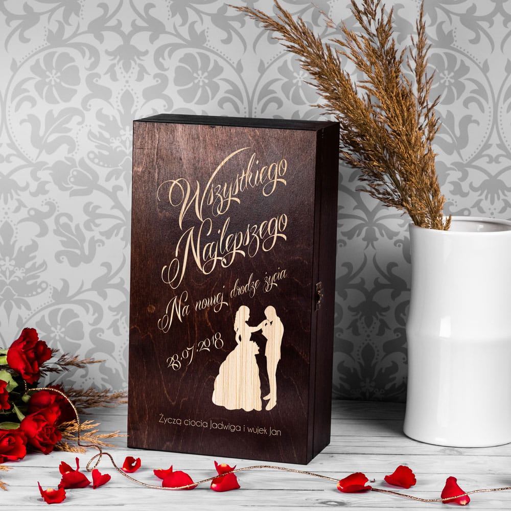 Podwójna skrzynka z grawerem na wino dla Pary Młodej
