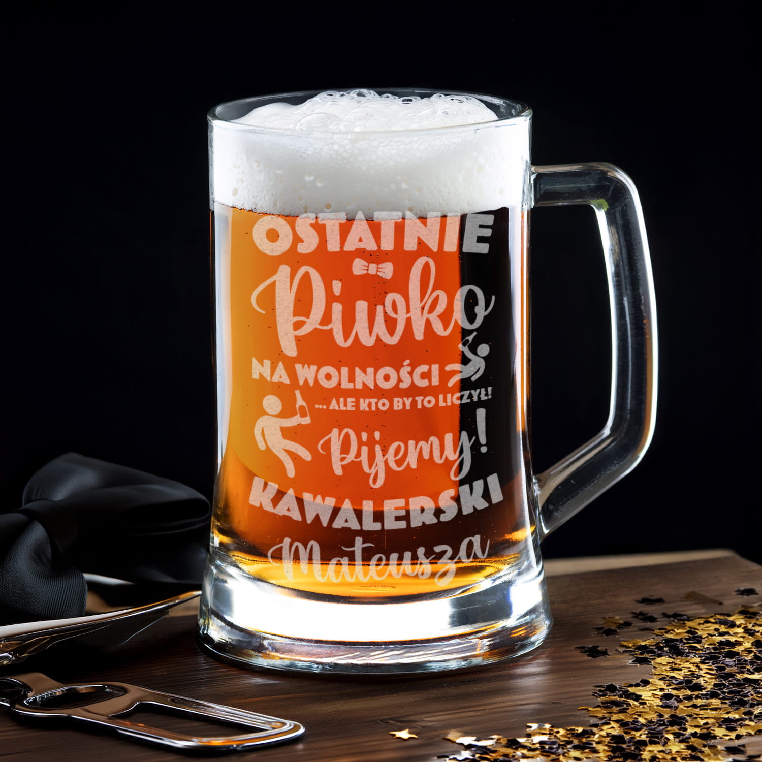 Kufel z Grawerem Do Piwa na Kawalerski - Prezent na Wieczór Kawalerski - Ostatnie Piwko na Wolności