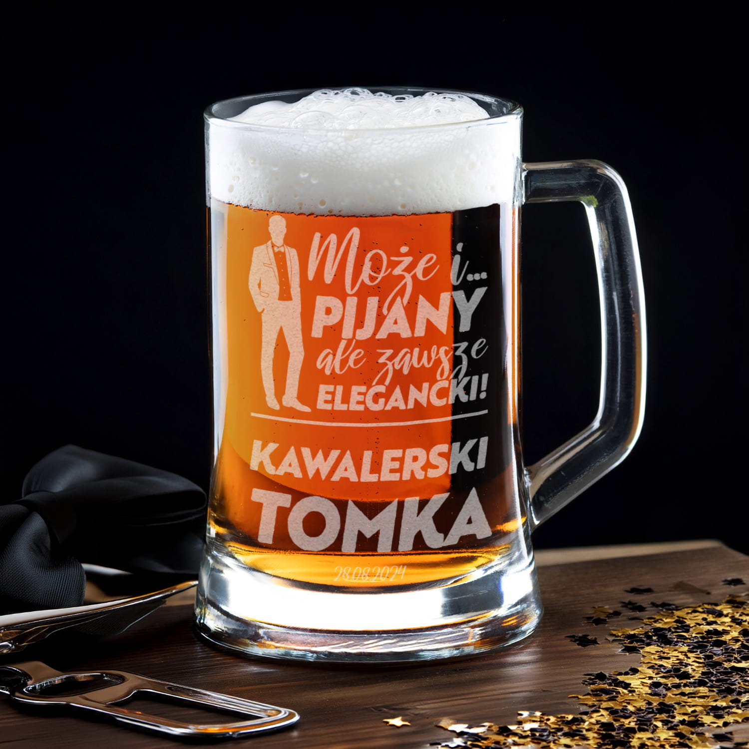 Kufel z Grawerem Do Piwa na Kawalerski - Prezent na Wieczór Kawalerski - Pijany ale Zawsze Elegancki