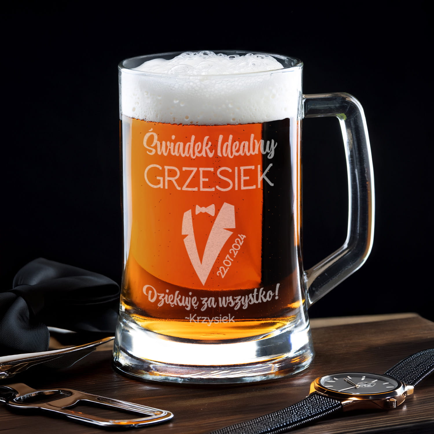 Kufel z Grawerem Do Piwa dla Świadka - Podziękowanie dla Świadka - Podziękowanie za Świadkowanie - Świadek Idealny