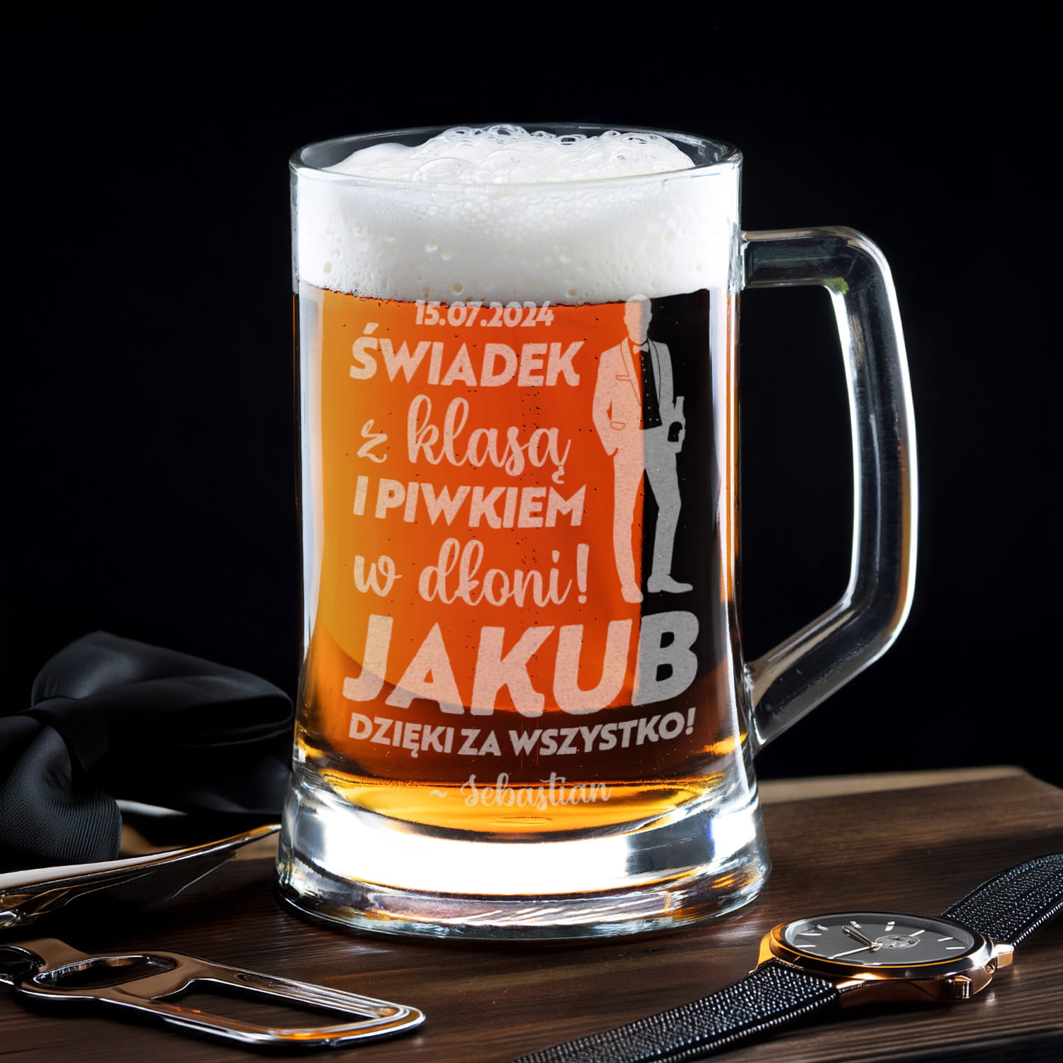 Kufel z Grawerem Do Piwa dla Świadka - Podziękowanie dla Świadka - Podziękowanie za Świadkowanie - Świadek Klasą i Piwkiem