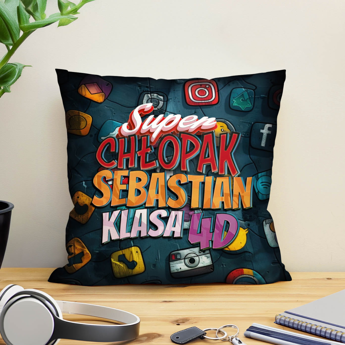 Prezent na Dzień Chłopaka w Klasie - Kolorowa Poduszka z Imieniem dla Chłopaka - Super Chłopak