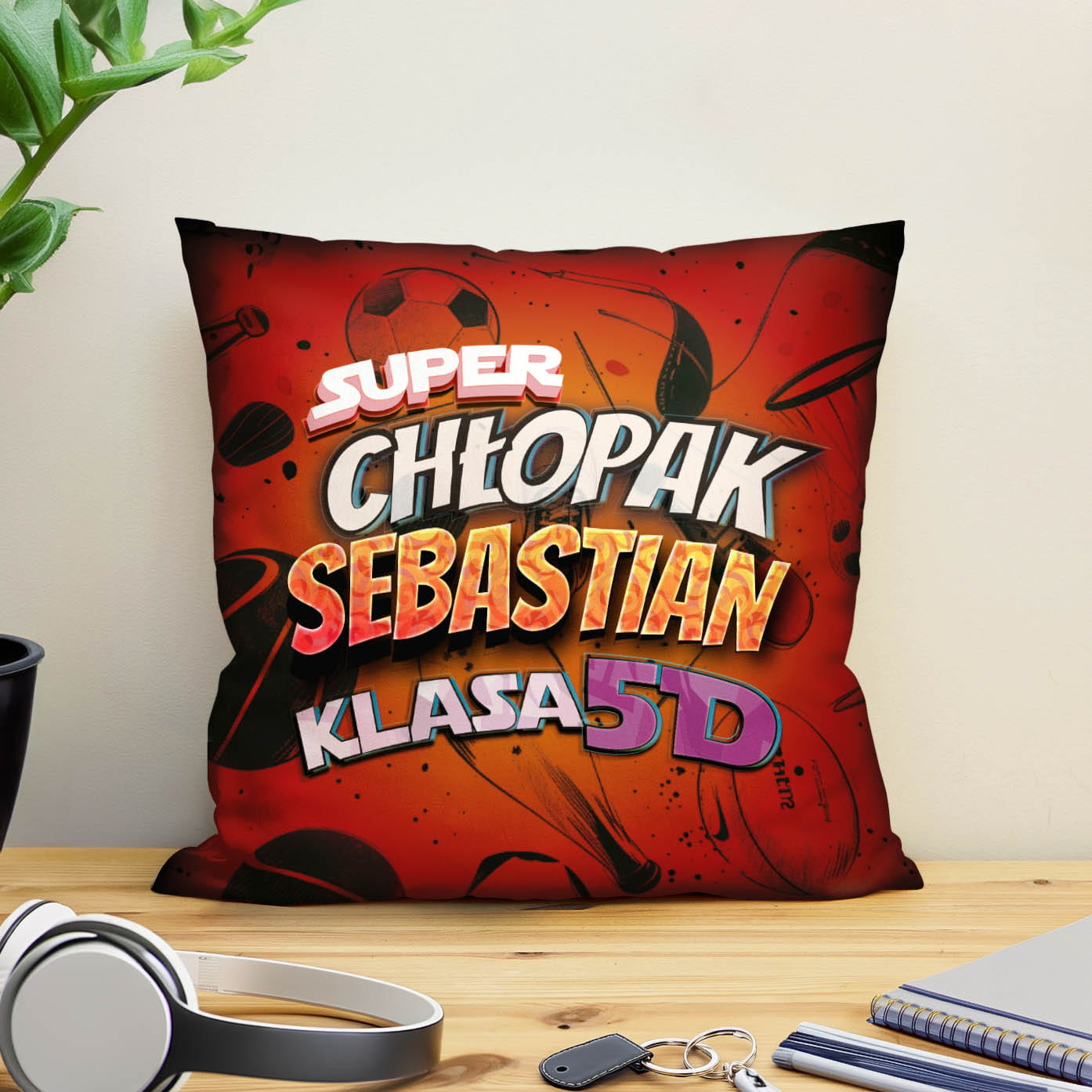 Prezent na Dzień Chłopaka w Klasie - Kolorowa Poduszka z Imieniem dla Chłopaka - Super Chłopak