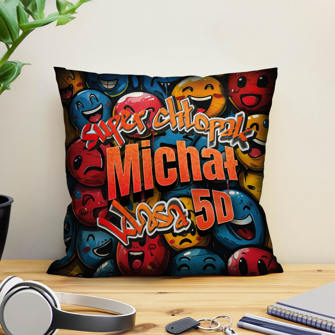 Prezent na Dzień Chłopaka w Klasie - Kolorowa Poduszka z Imieniem dla Chłopaka - Super Chłopak