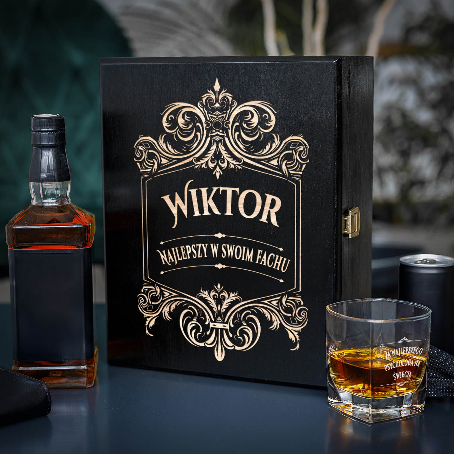 Zestaw Skrzynka na Whisky + Szklanka z Grawerem dla Psychologa - Prezent dla Psychologa