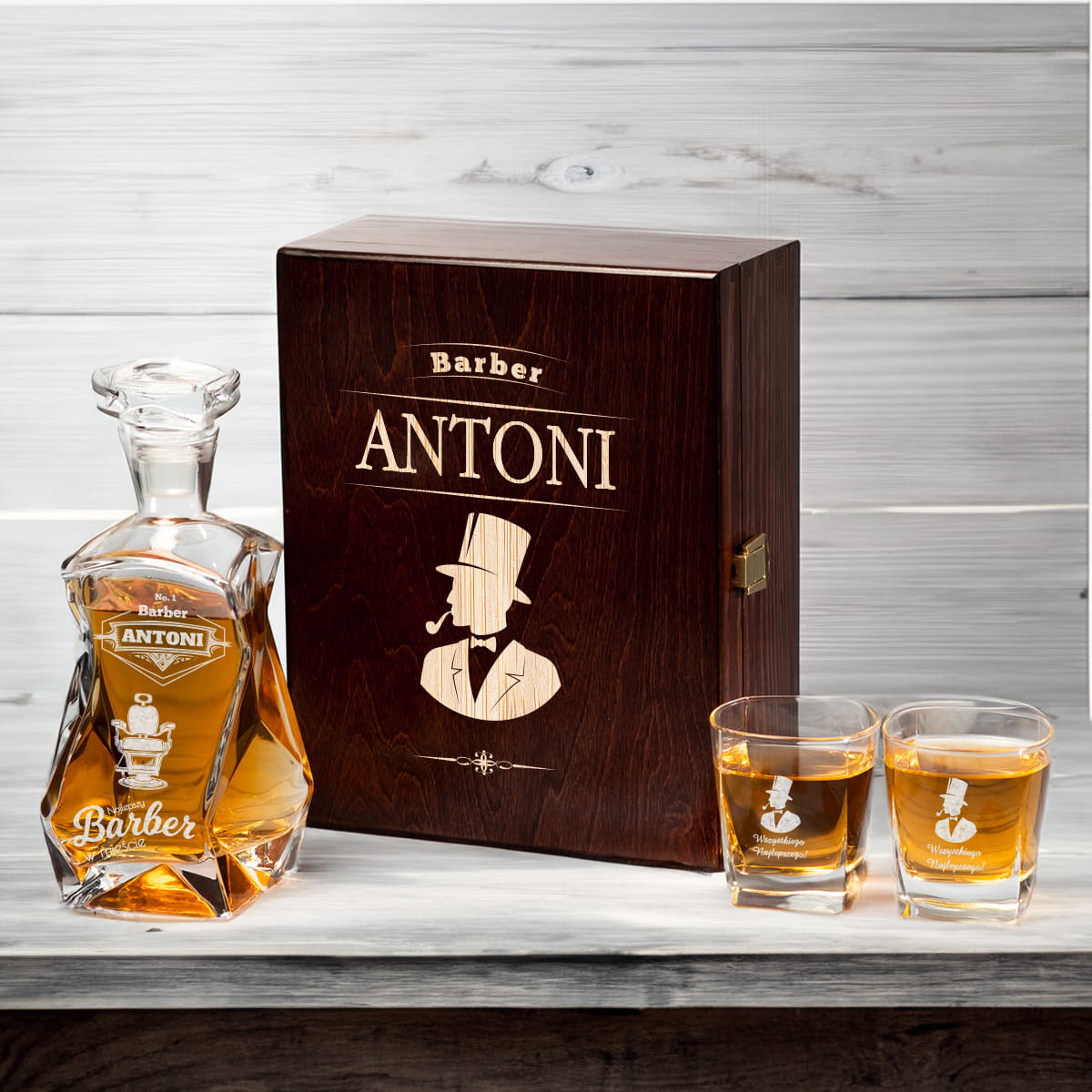 Zestaw karafka z grawerem i szklanki - Prezent dla Barbera