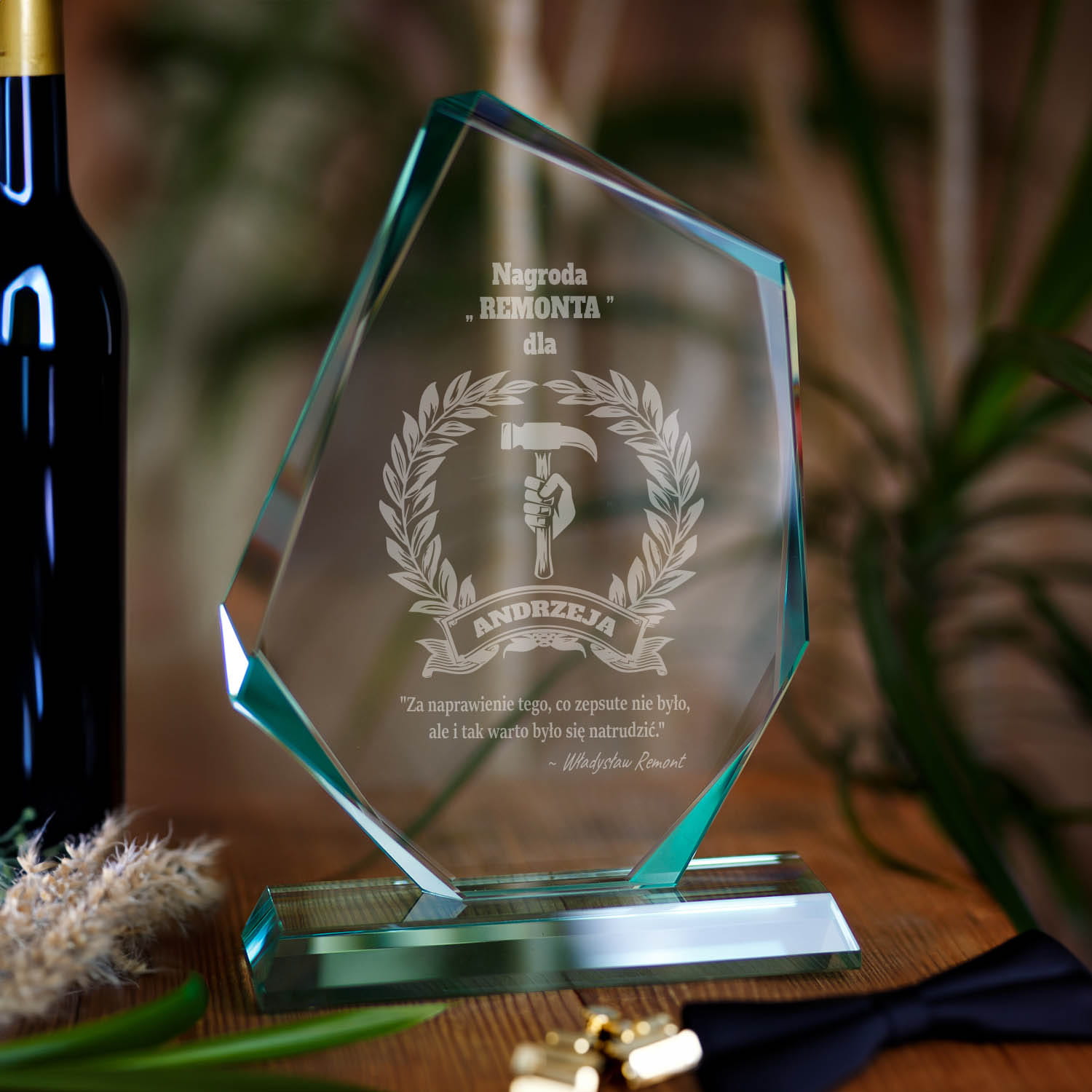 Statuetka Szklana Dla Budowlańca - Trofeum Szklane Nagroda Dla Budowlańca - Prezent dla Budowlańca - Duża