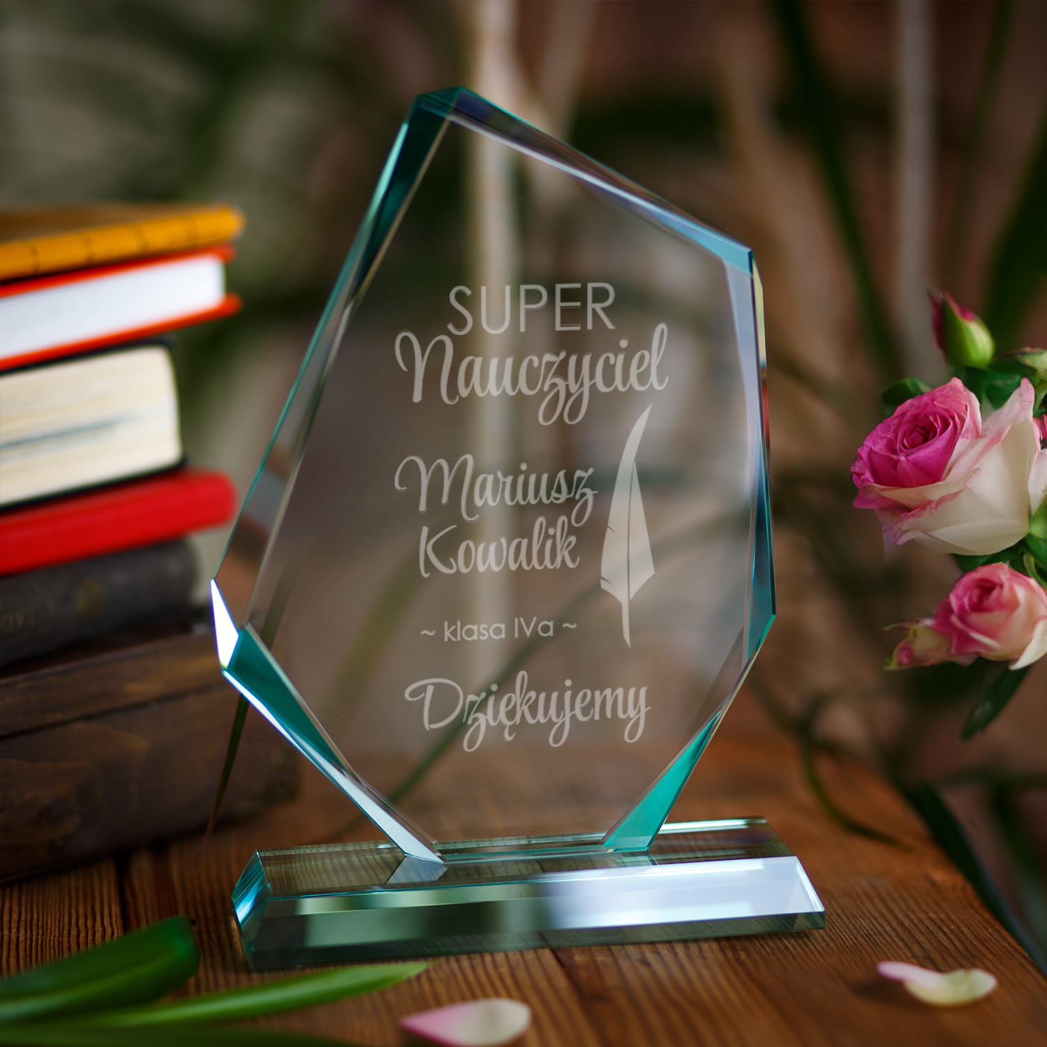 Statuetka na Dzień Nauczyciela - Trofeum Szklane Prezent dla Nauczyciela - Najlepszy Nauczyciel na Świecie - Duża