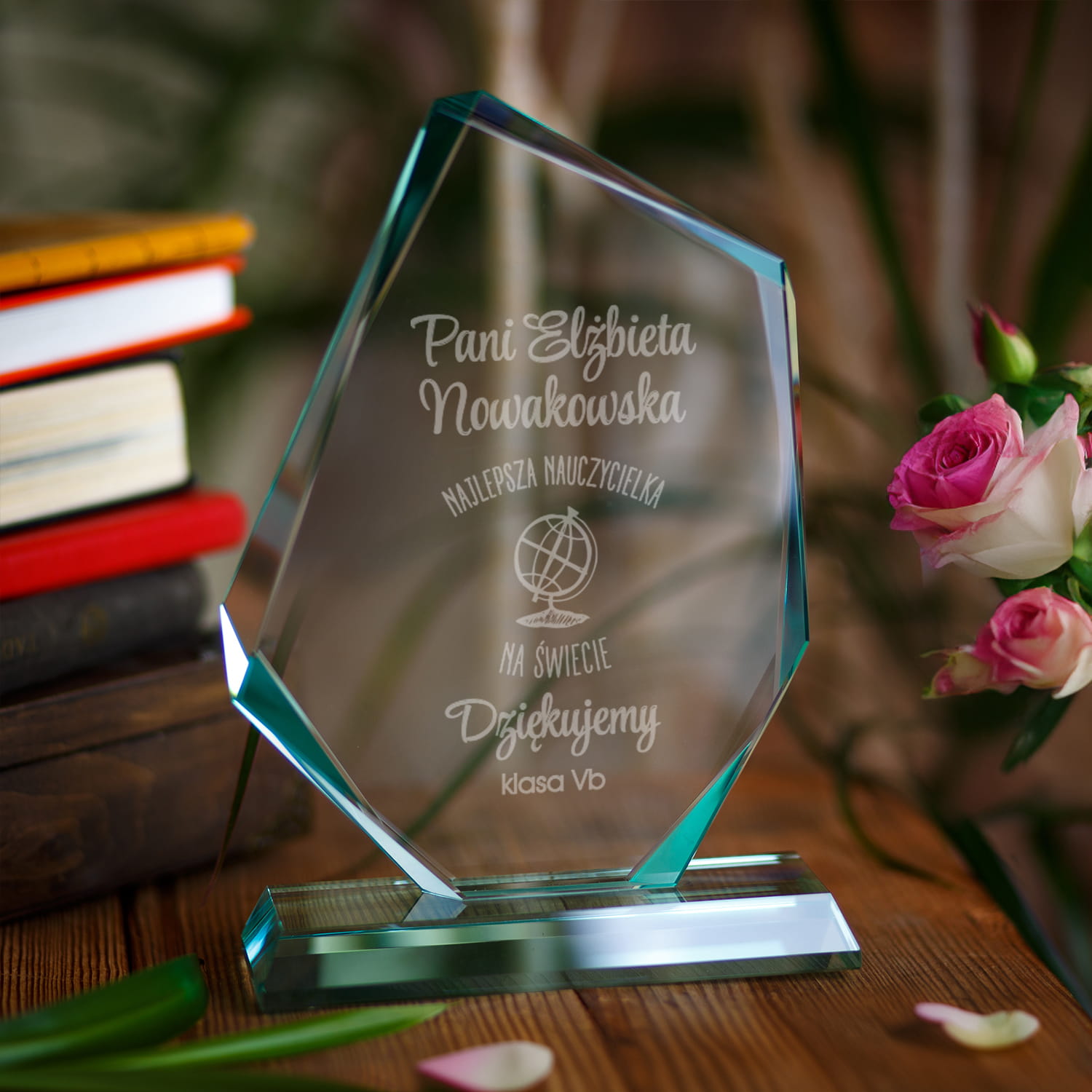 Statuetka na Dzień Nauczyciela - Trofeum Szklane Prezent dla Nauczyciela - Najlepszy Nauczyciel na Świecie - Duża