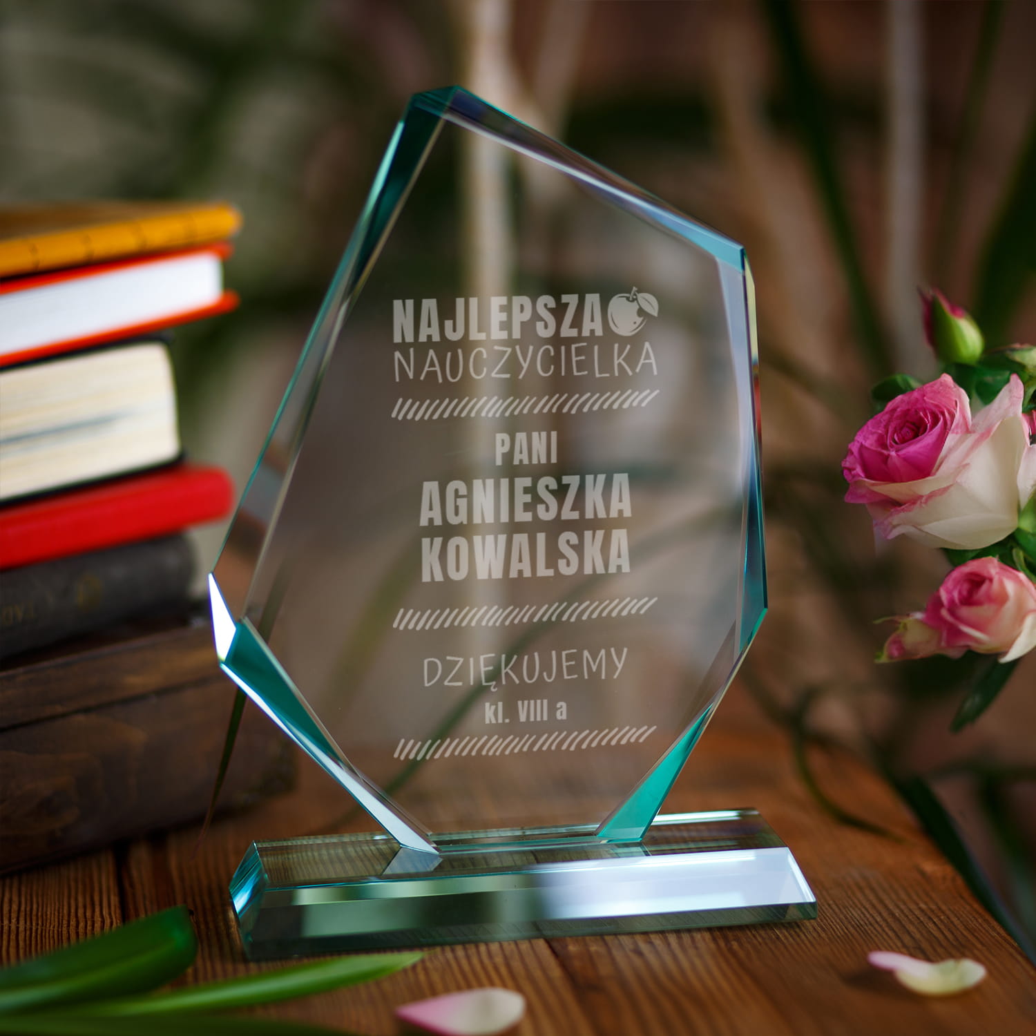 Statuetka na Dzień Nauczyciela - Trofeum Szklane Prezent dla Nauczyciela - Najlepszy Nauczyciel na Świecie - Duża