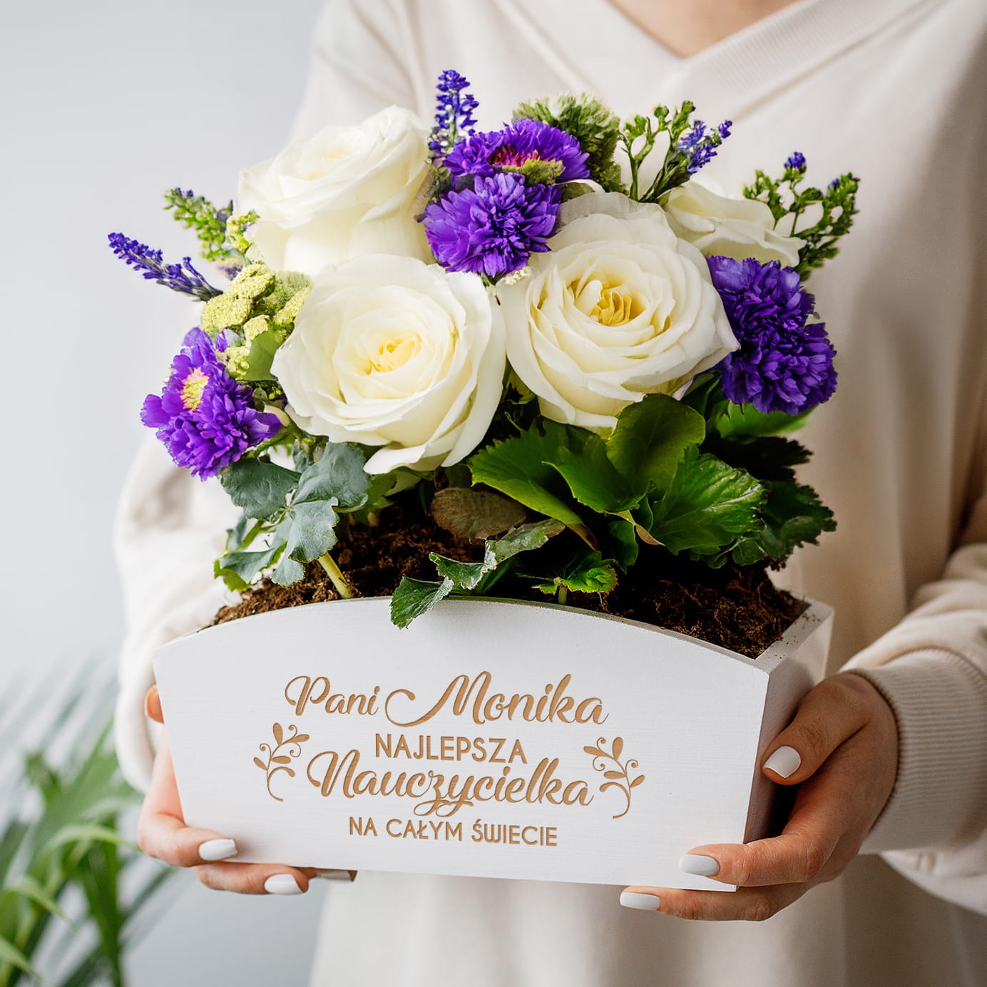 Doniczka Drewniana z Grawerem dla Nauczycielki - Prezent na Dzień Nauczyciela - Najlepsza Nauczycielka