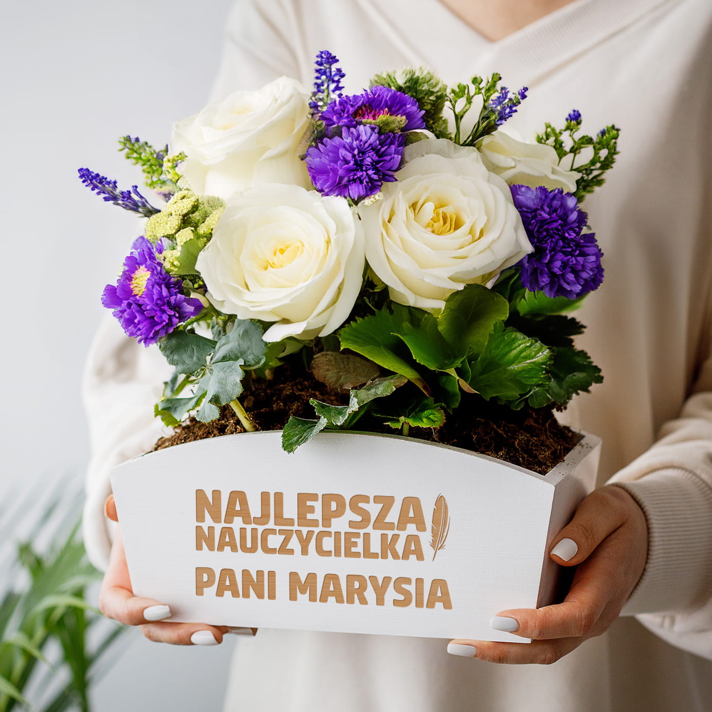 Doniczka Drewniana z Grawerem dla Nauczycielki - Prezent na Dzień Nauczyciela - Najlepsza Nauczycielka Pióro