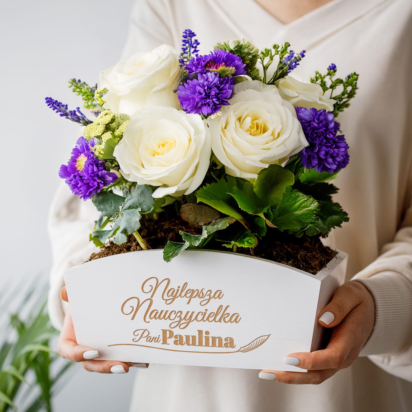 Doniczka Drewniana z Grawerem dla Nauczycielki - Prezent na Dzień Nauczyciela - Najlepsza Nauczycielka