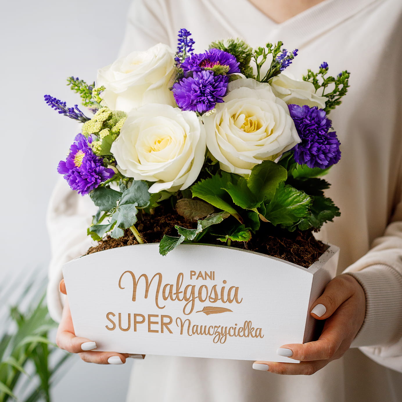 Doniczka Drewniana z Grawerem dla Nauczycielki - Prezent na Dzień Nauczyciela - Super Nauczycielka