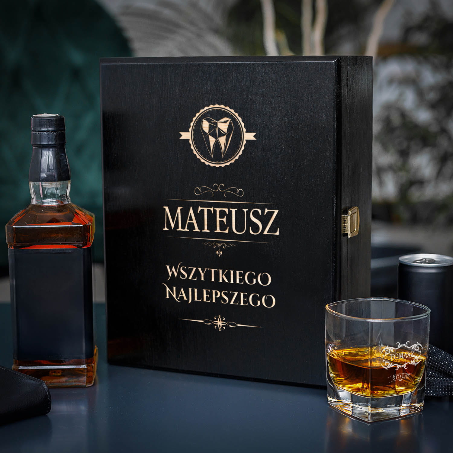 Zestaw Skrzynka na Whisky + Szklanka z Grawerem dla Dentysty - Prezent dla Dentysty