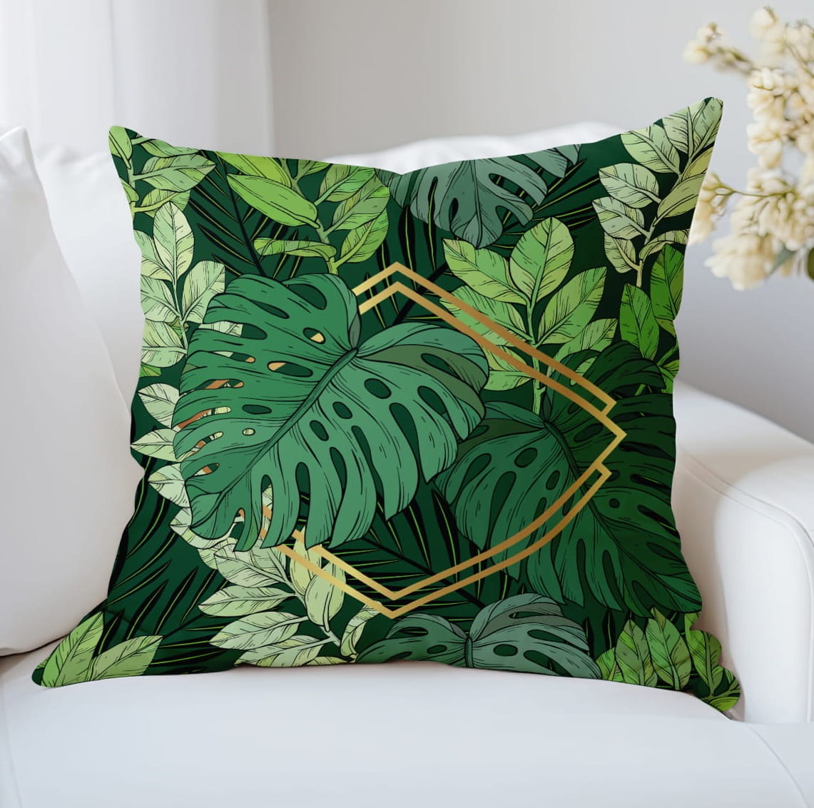 Poduszka Dekoracyjna Monstera, Hexagon - Poduszka Ozdobna z Nadrukiem